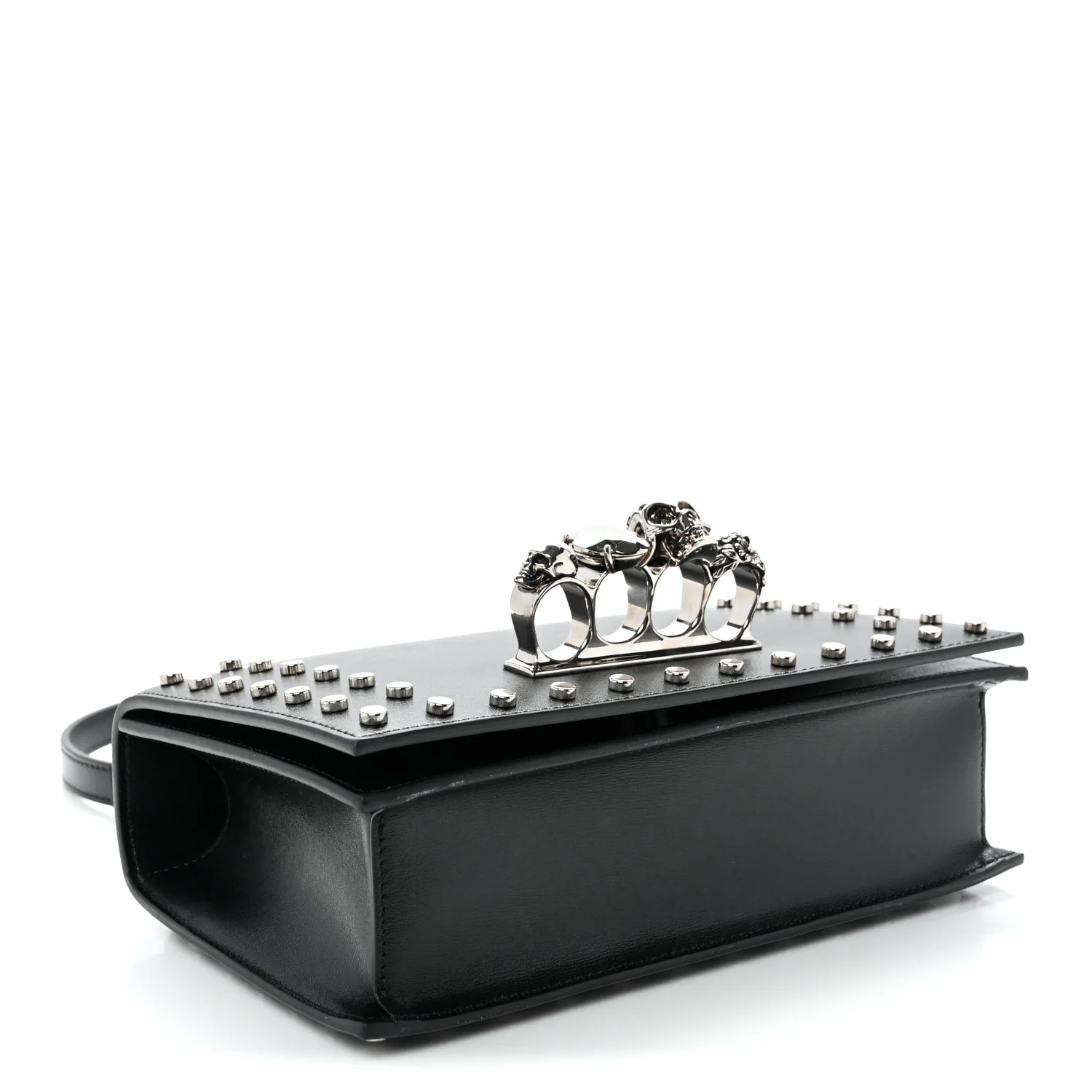 Calfskin Studded Jeweled Knuckle Satchel Black