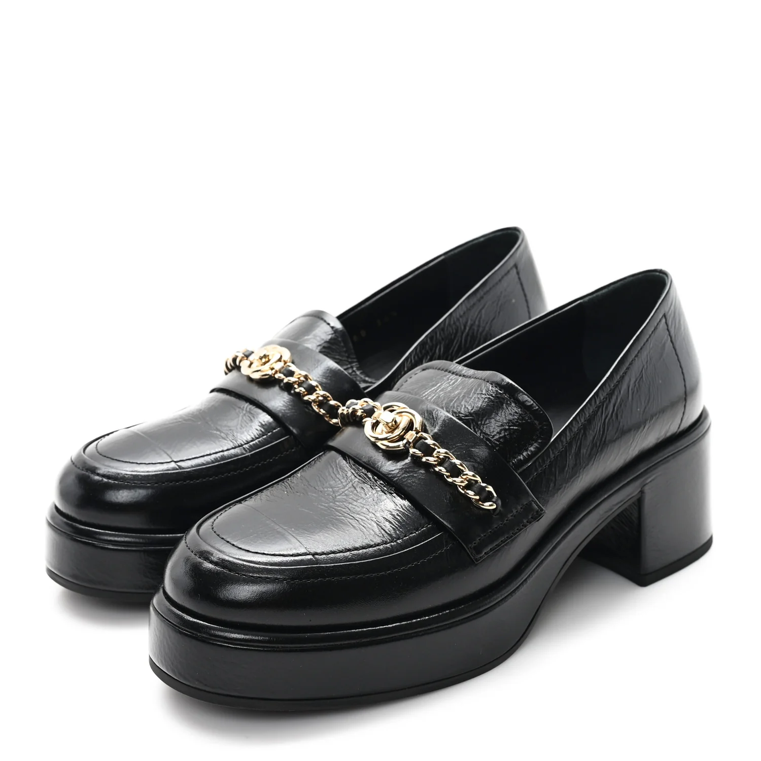 Shiny Calfskin Logo Loafers 36.5 Black