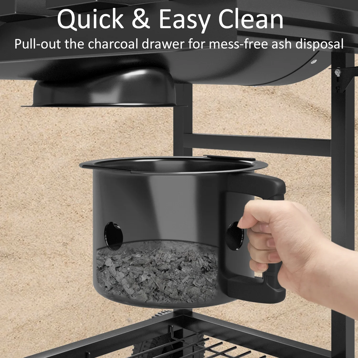 29�� Barrel Outdoor Charcoal Grill with Side Shelf and Wheels, Black