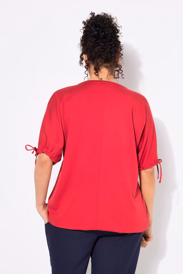 Drawstring Cuff Short Sleeve Elastic Hem Sweatshirt