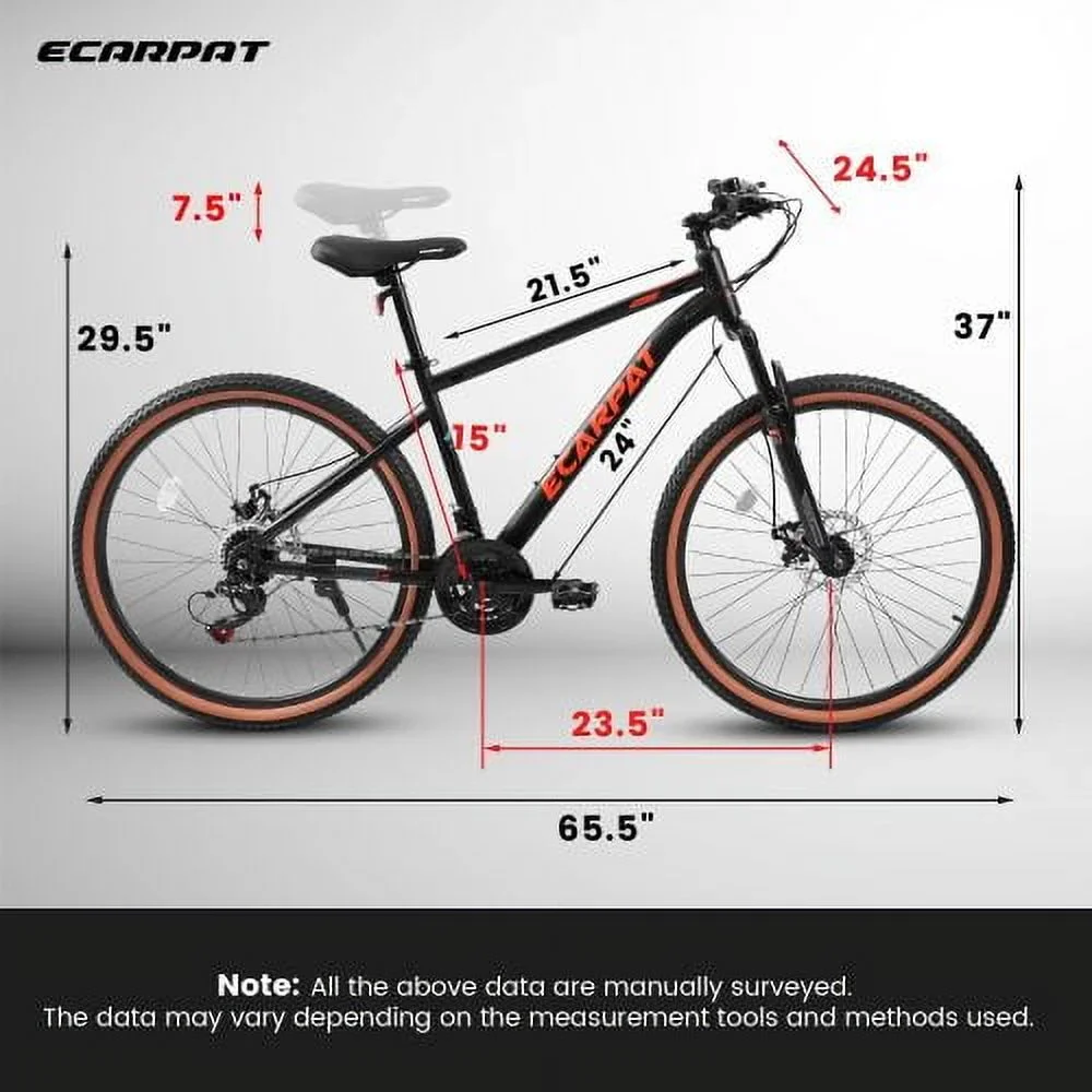Aezusy 24 Inch Mountain Bike, 21-Speed Mens Trail Bike,High Carbon Steel, Disc Brakes, Red