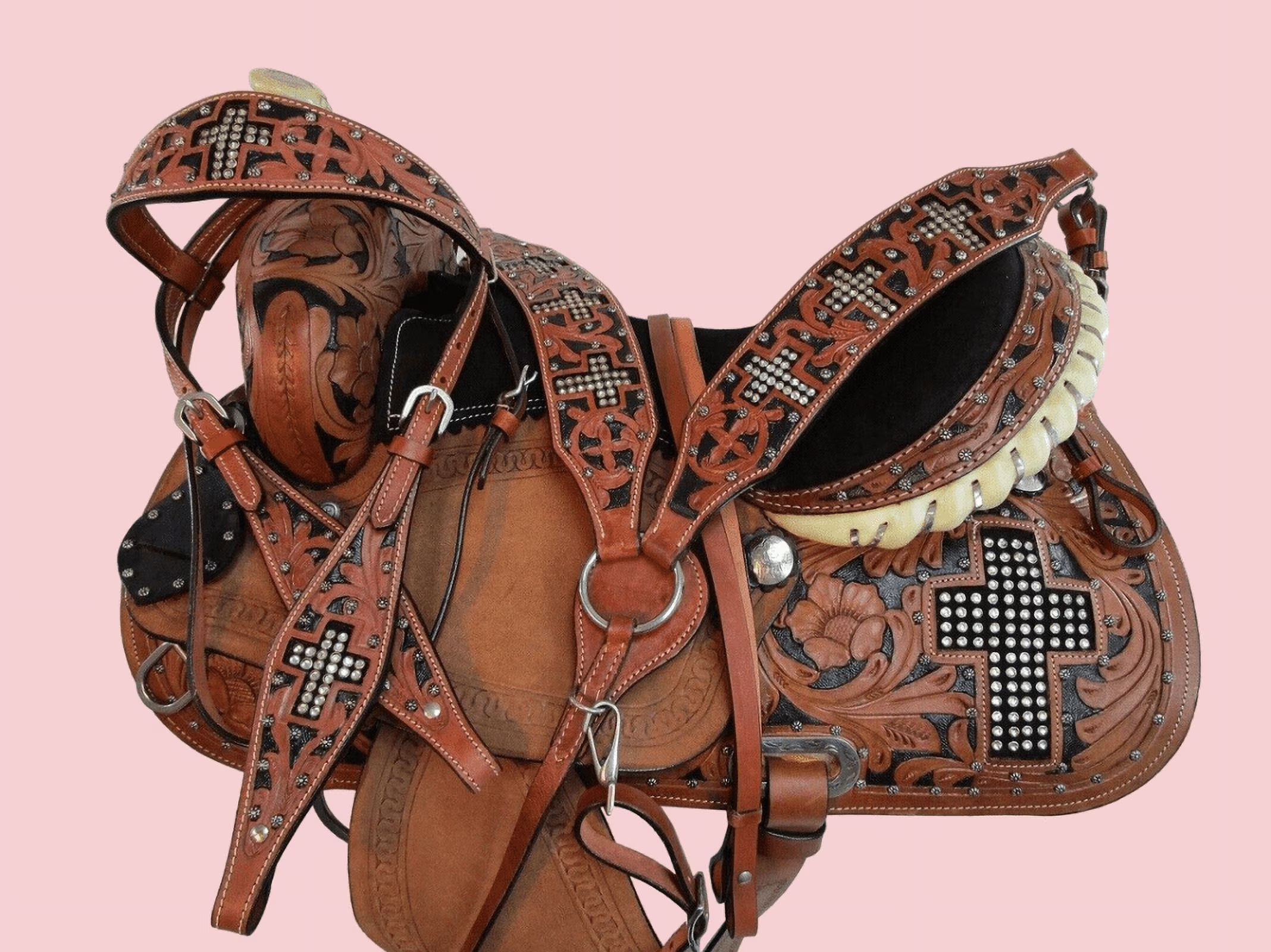WESTERN HORSE SADDLE PLEASURE FLORAL TOOLED LEATHER TACK(12")