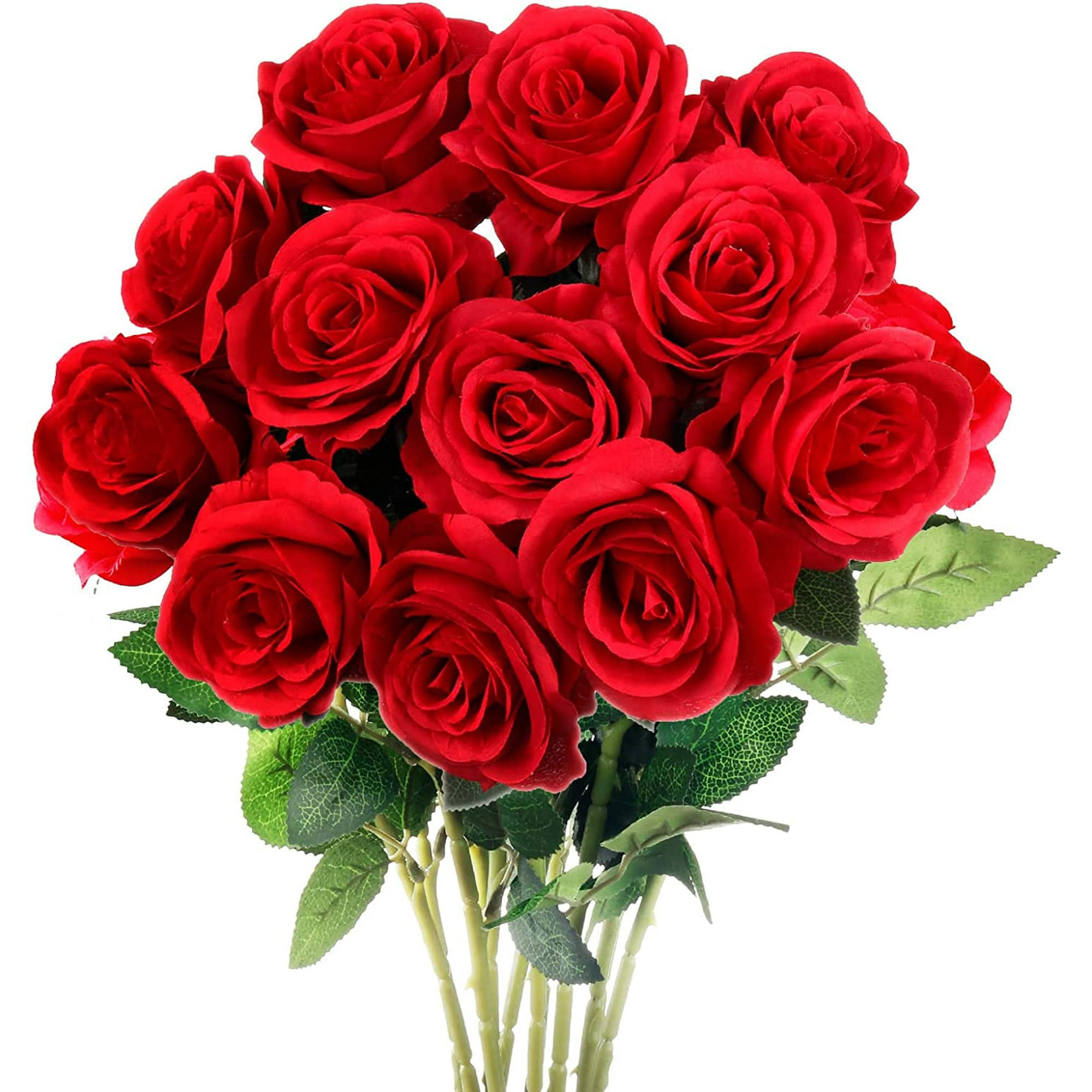 Mocoosy 12pcs Fake Roses Artificial Flowers Red Roses with Long Stems Realistic Faux Silk Rose Bouquets for Wedding Decorations Bridal Shower