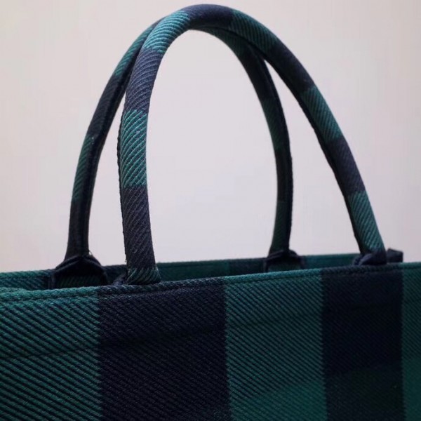 D Book Tote Bag  Check Embroidered Canvas