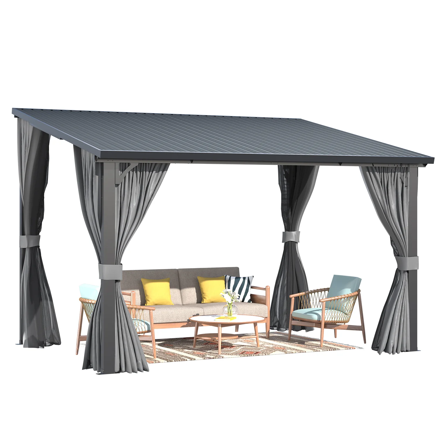 AECOJOY 12'x8' Outdoor Hardtop Metal Gazebo with Curtain and Netting