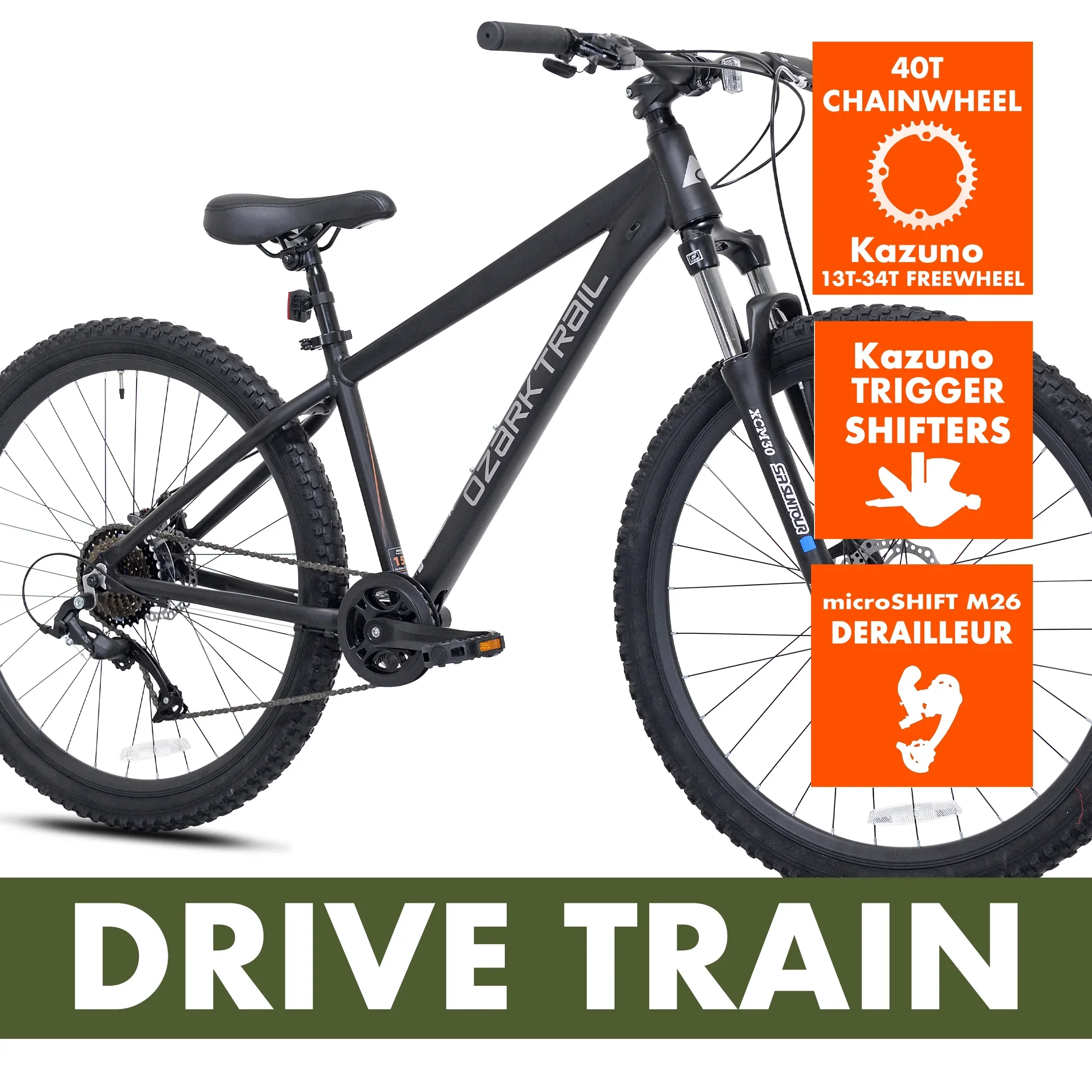 Ozark Trail 27.5 Vibe Mountain Bicycle, Small Frame, Fits Riders 5'0 - 5'6, Black, Adult, Unisex