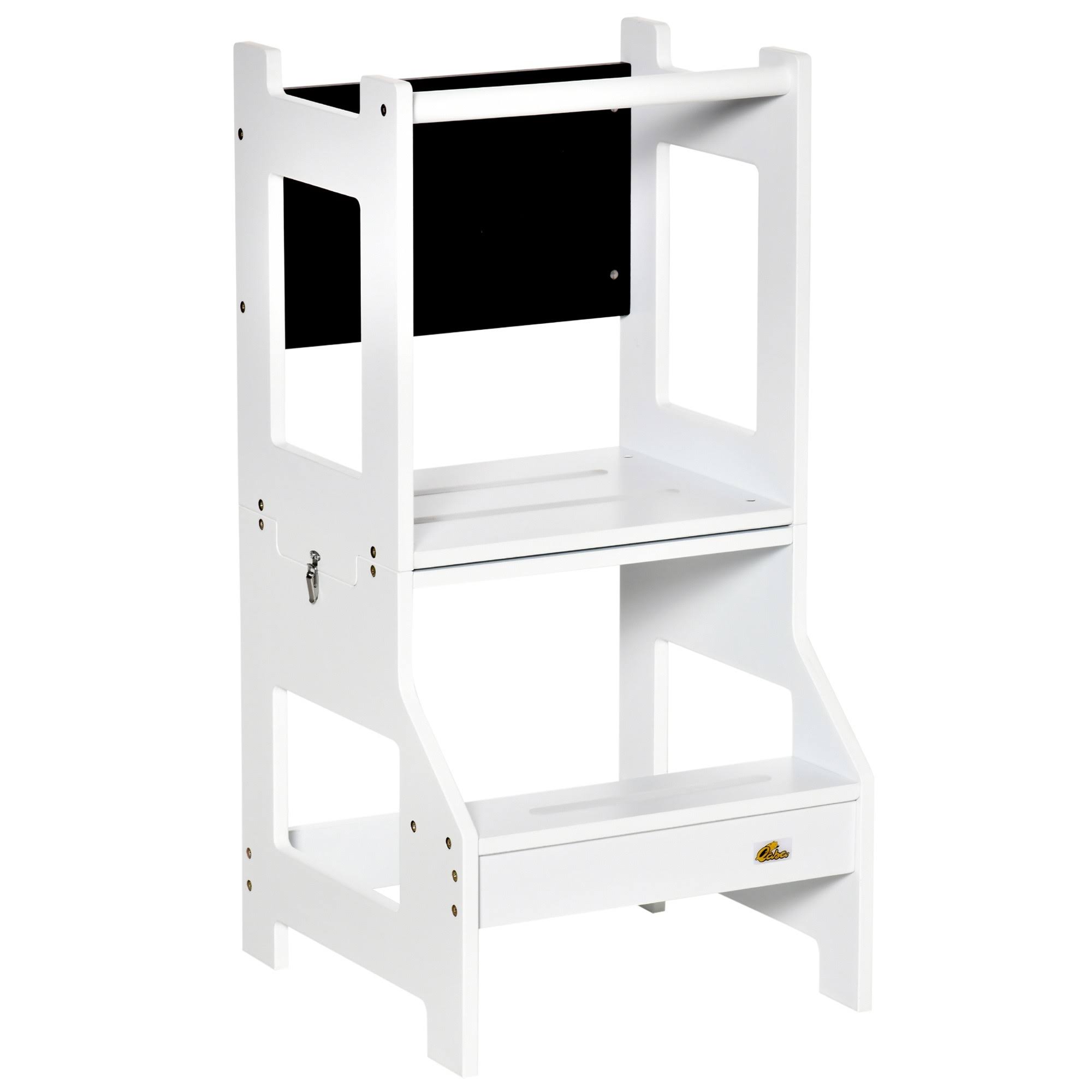 Qaba 2 in 1 Kids Kitchen Step Stool Detachable Toddler Table and Chair Set White