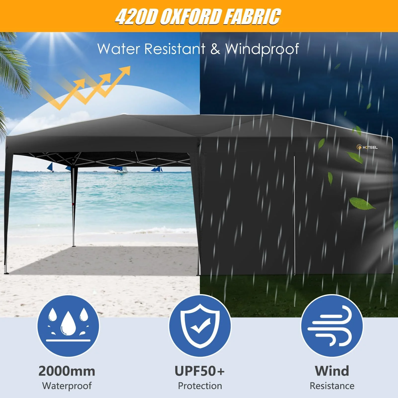 10x20 Pop up Canopy with Sidewalls, One Push Outdoor Tents for Parties Waterproof Canopy Tent with Reinforce Rod,Easy Setup Event Tent with Sandbag for Backyard,Camping,Market,Black(Black) - Image 6