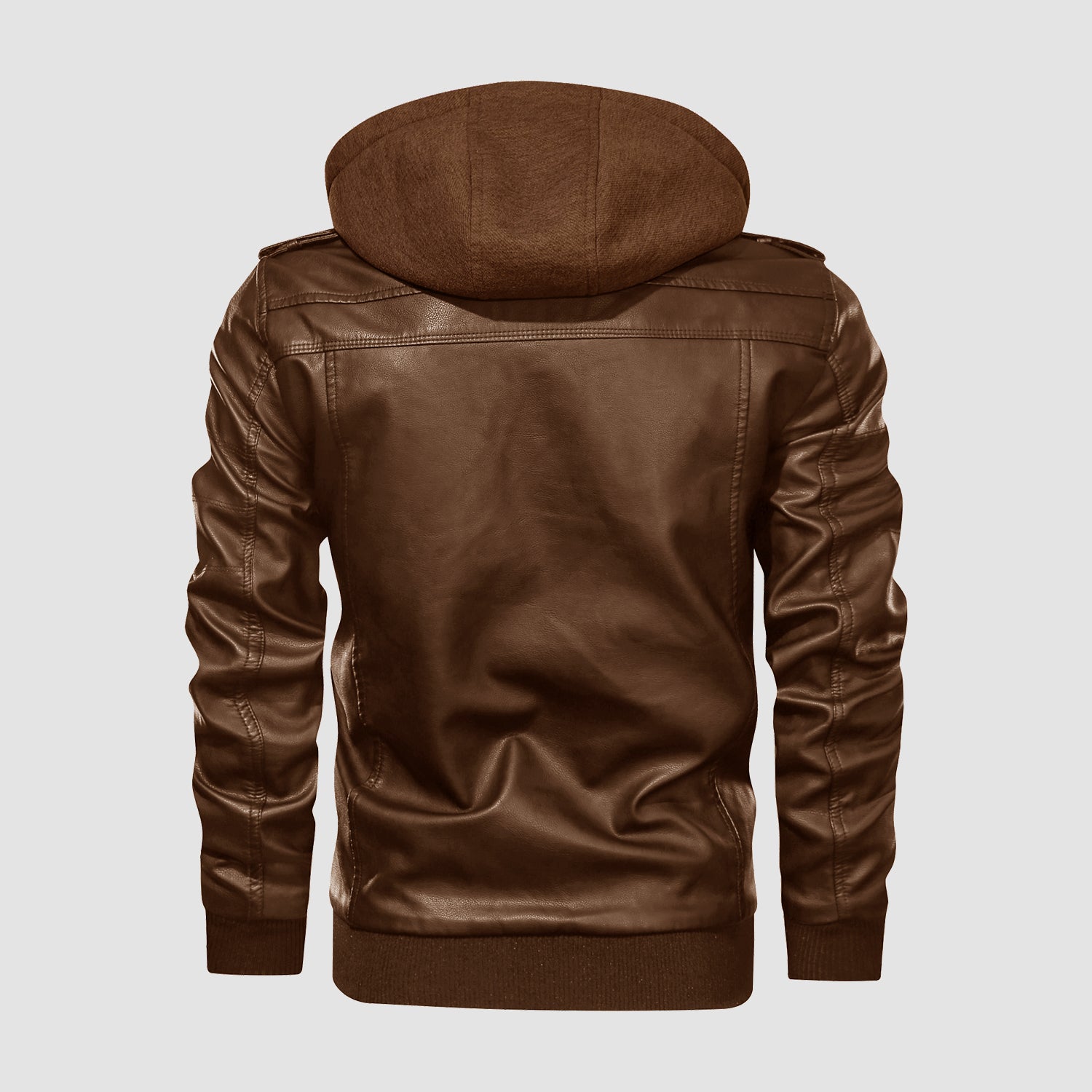 Blouson aviateur homme en similicuir PU à col montant, 6 poches, style motard, idéal pour l'automne et l'hiver, avec capuche amovible.