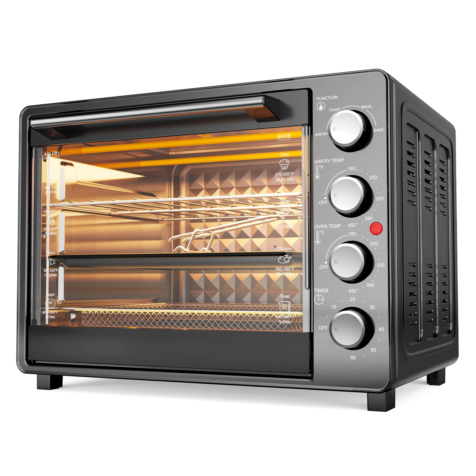 34 QT Super-Large Air Fryer, Oil-Less Air Fryer Toaster Oven Combo with Pizza, Warm, Broil, Toast, Bake, Air Fry, 5 Functions Black - Image 4