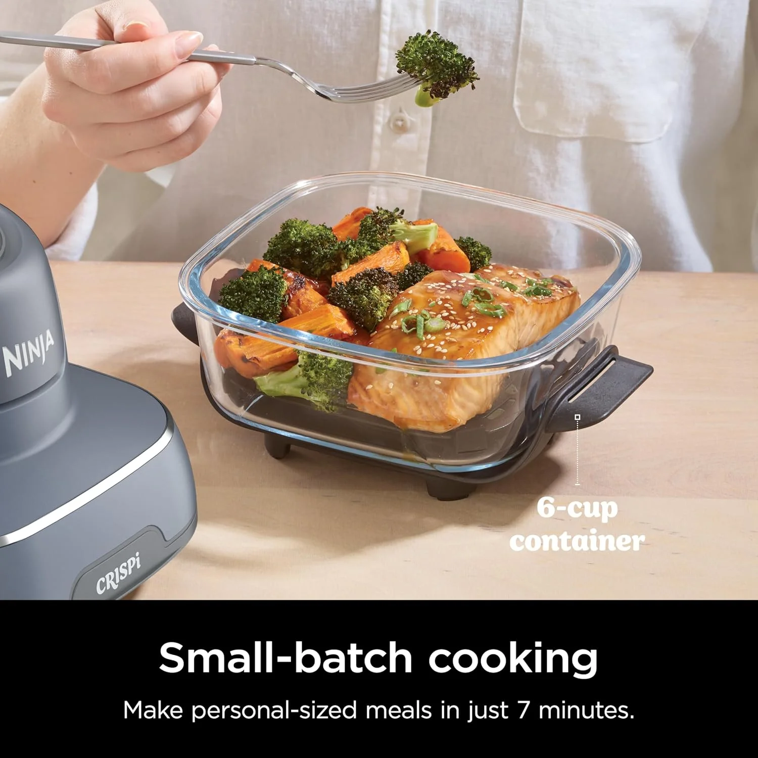 Crispi 4-in-1 Portable Glass Air Fryer Cooking System, 4-Qt 6-Cup Containers, Cyberspace(Cyberspace) - Image 5