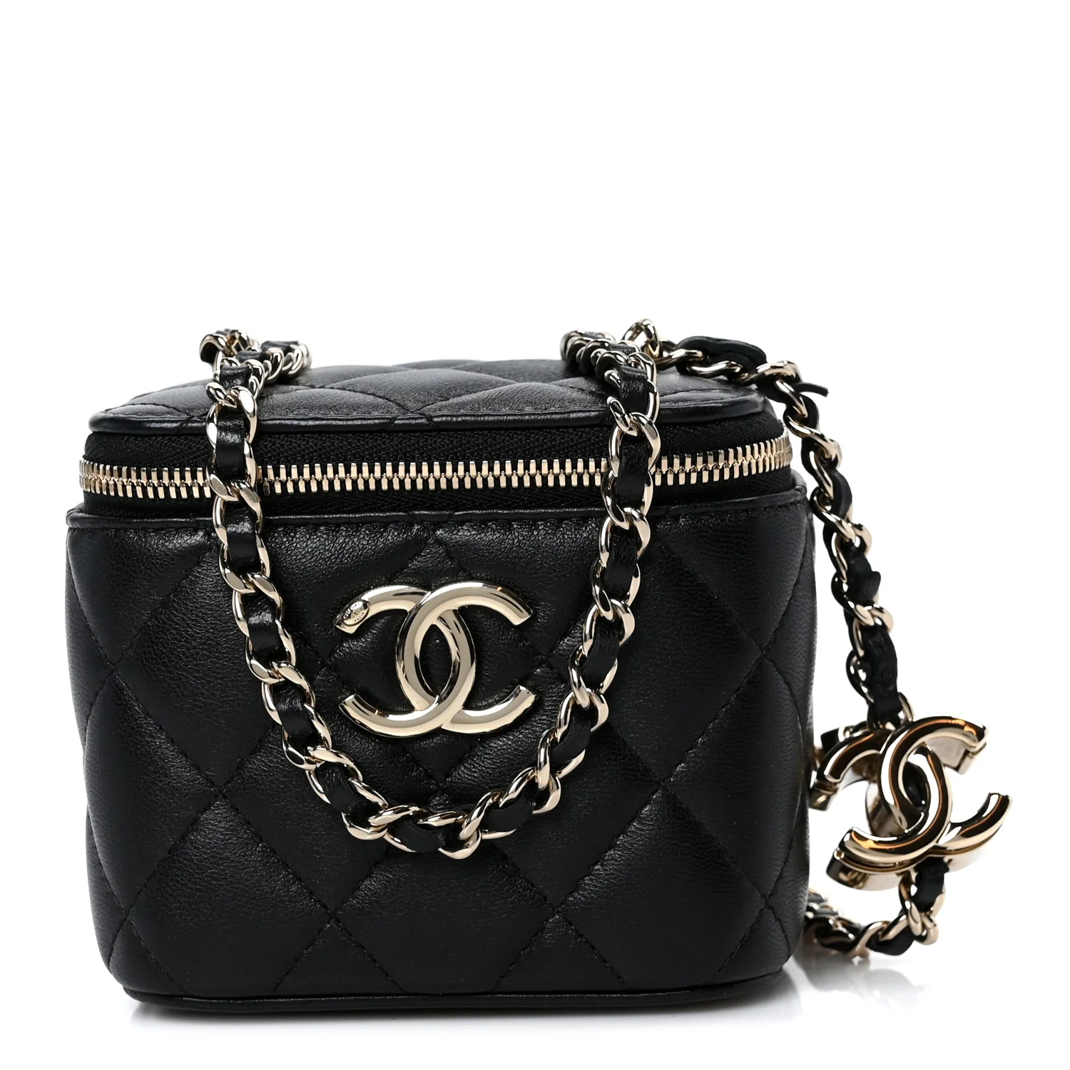 Lambskin Quilted Mini CC Crush Vanity Case With Chain Black
