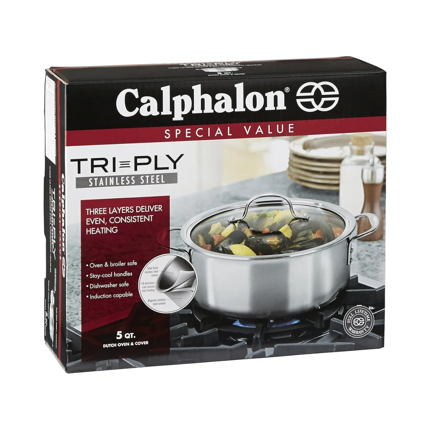 Calphalon Tri - Ply Stainless Steel Dutch Oven with Cover, 5 QT