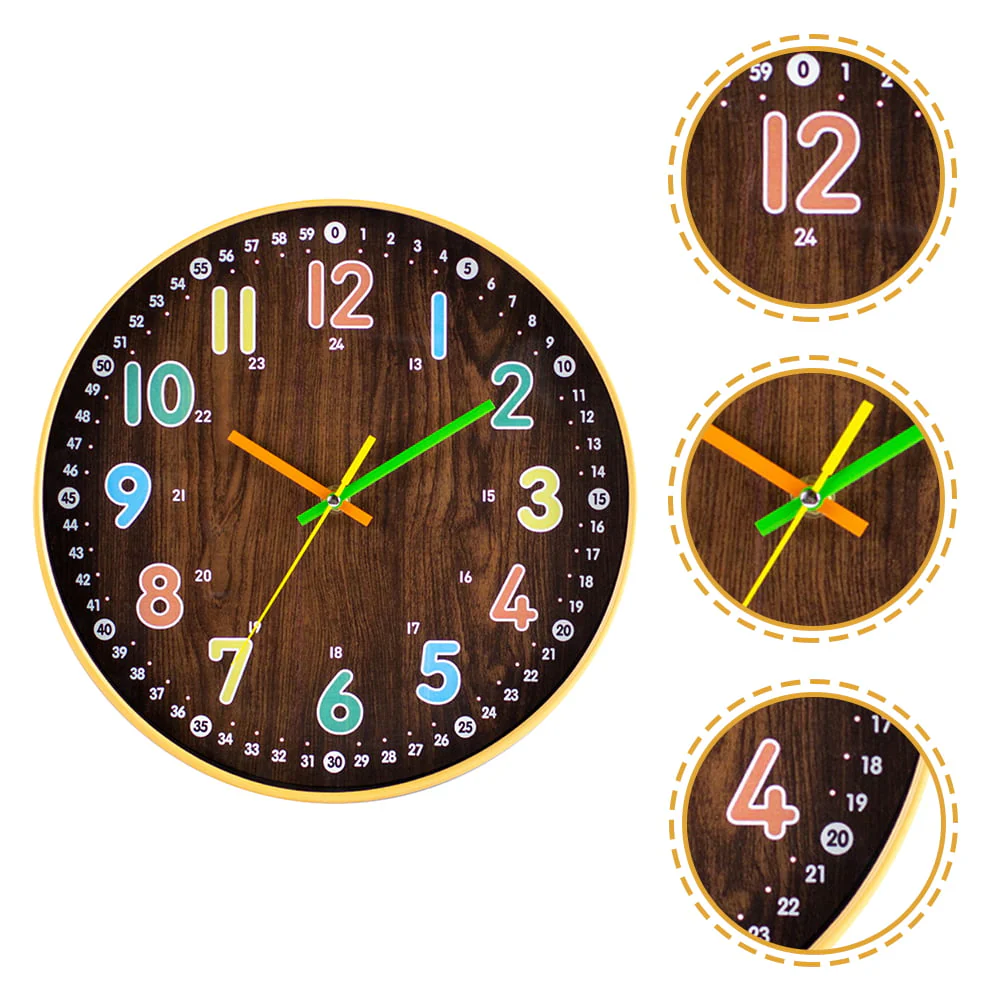 Kids Bedroom Wall Clock Simple Mute Wooden Clock Round Wall Decor Precise Wall Clock(11 42cm×11 42cm×1 77cm/Coffee) Image 6