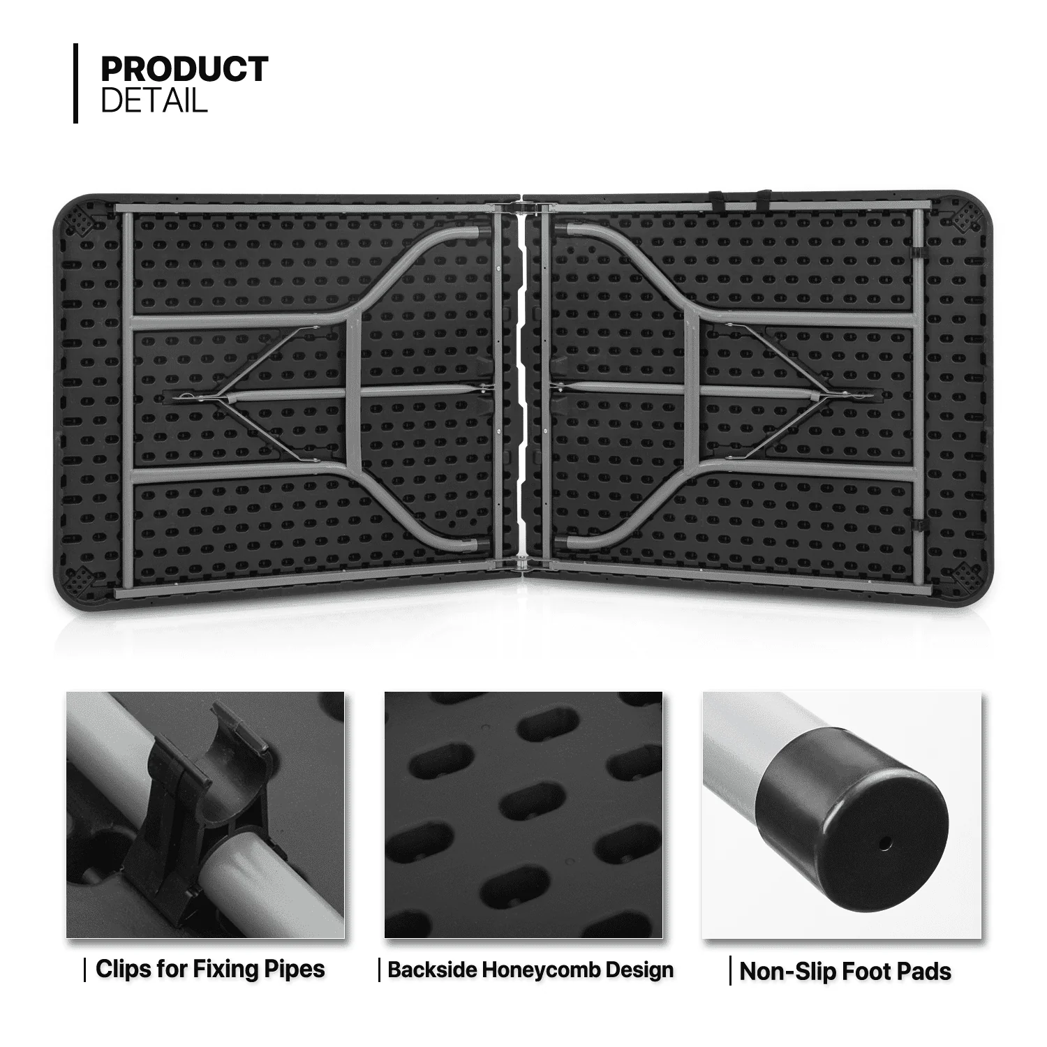 Magshion 6Ft Plastic Folding Card Table Set of 5, Indoor Outdoor Portable Rectangle Desk with Carry Handle and Lock for Camping Picnic, Black Image 5