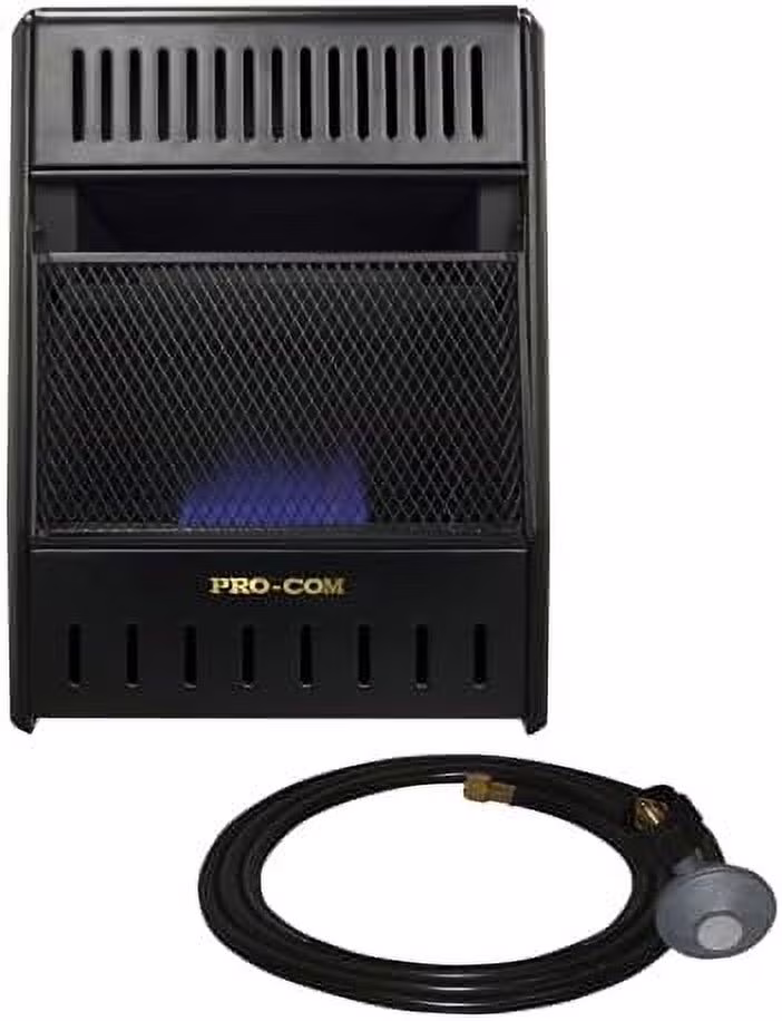 ML100TBAHR Ventless Propane Gas Blue Flame Space Heater with Thermostat Control for Living Room, Bedroom, Home Office, 10000 BTU, Heats up to 300 Sq. Ft., Includes Wall Mount, Black