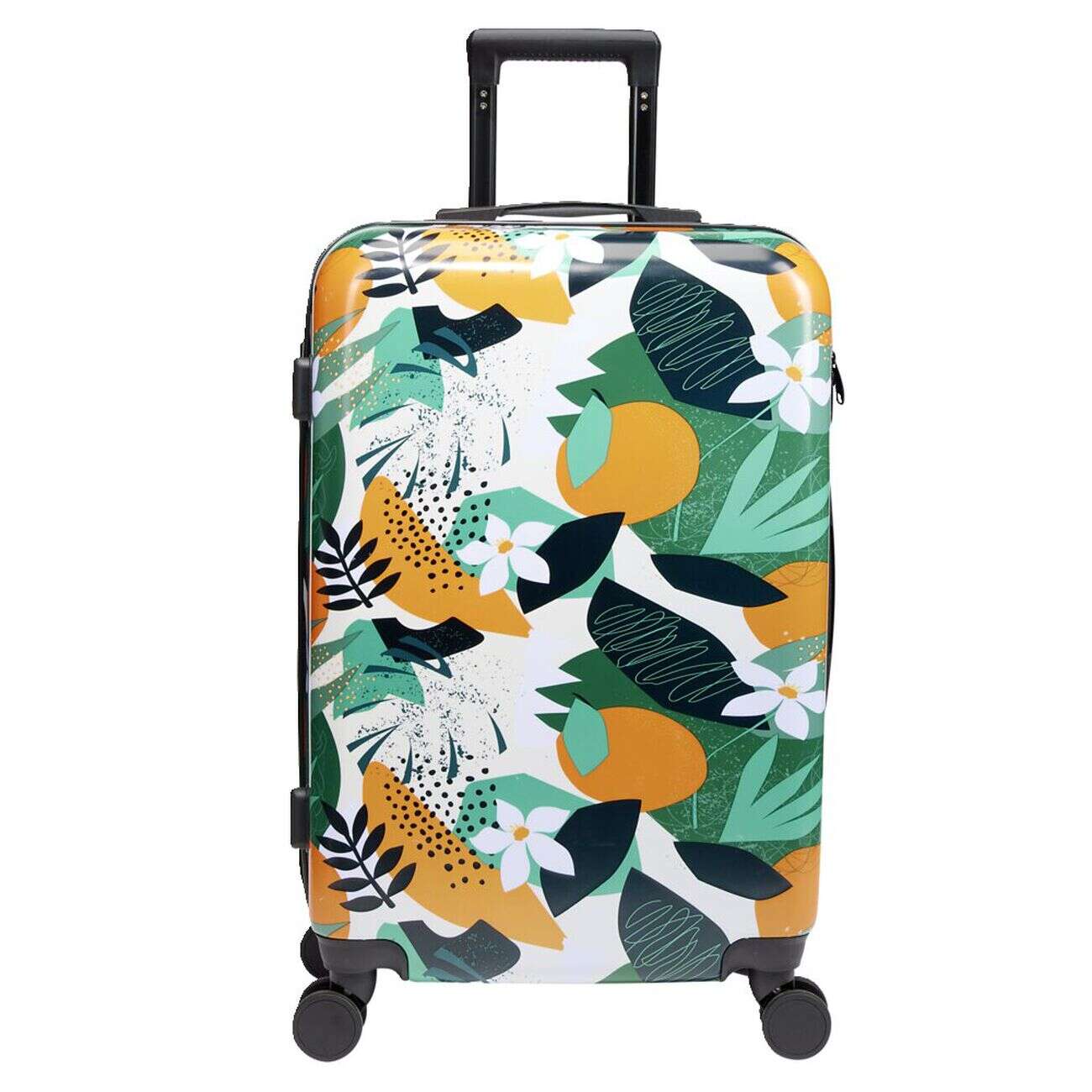 Valise cabine 64L trolley plastique ABS motif tropical avec cadenas 44x26xH67cm