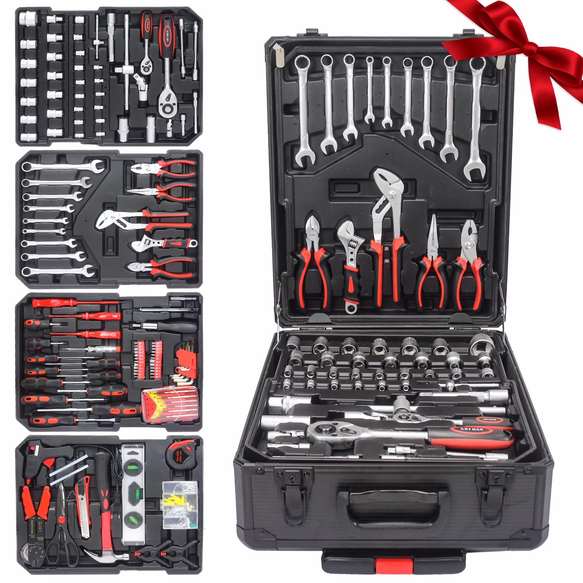 799 Pieces Professional Mechanics Hand Tool Set, Mobile Tool box on Wheels W/Ratchets&Socket, Screwdriver, Tongs, 4-layer Tool Case & Tool Kit, Silver