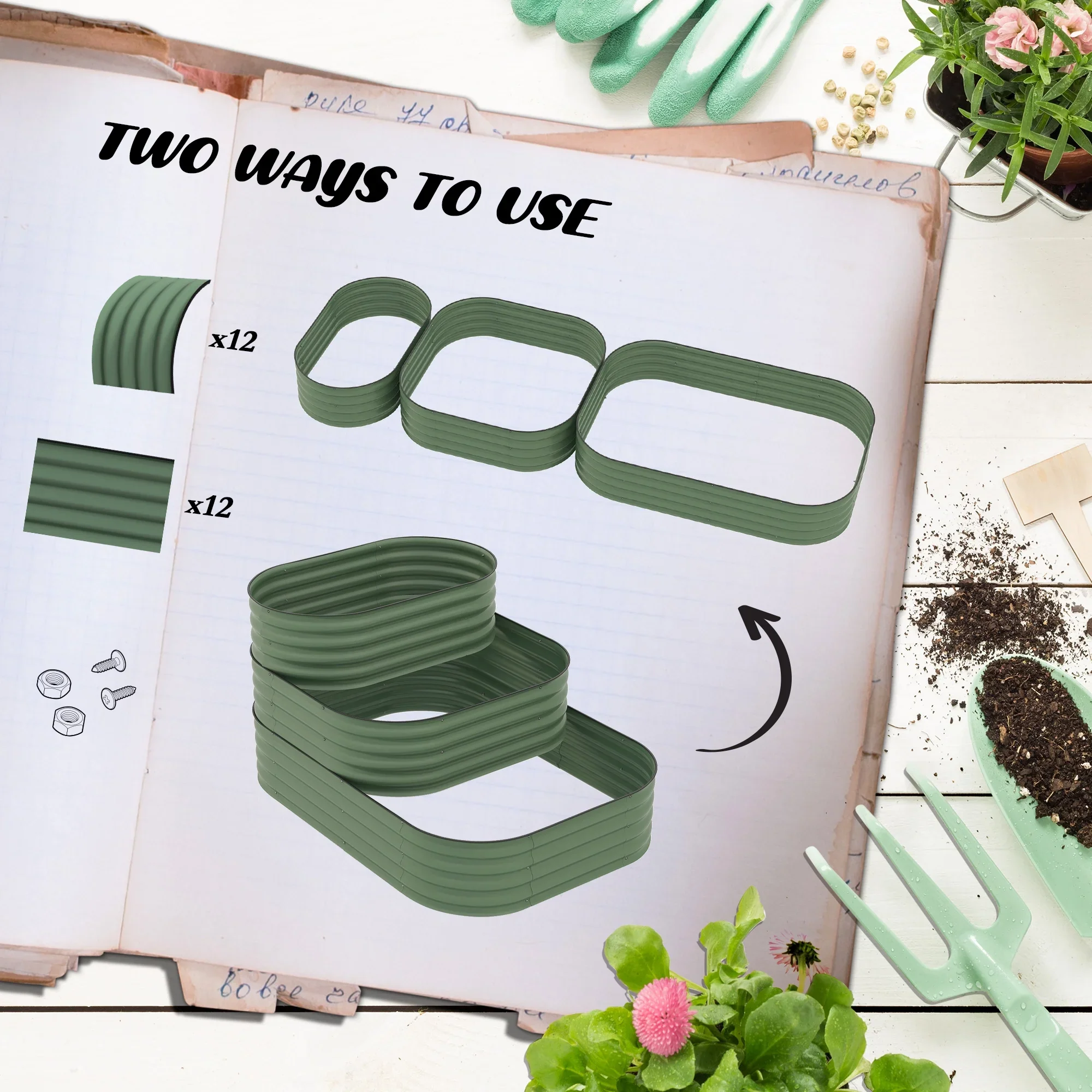 Outsunny 3-Tier Raised Garden Bed 62.25 x 43 x 32.25 Planter Set, Green