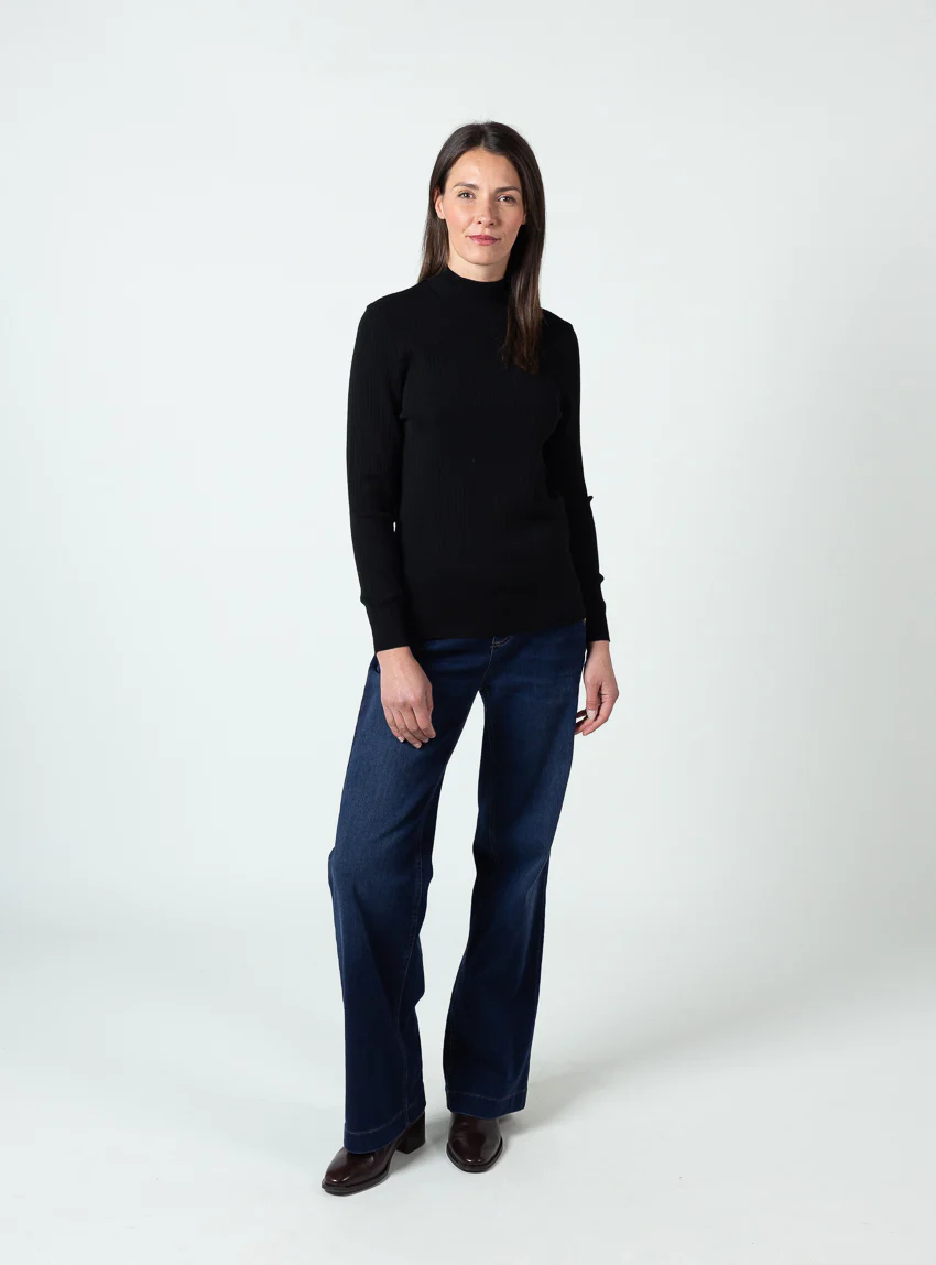 Pull chaussette femme col cheminee laine mérinos Noir