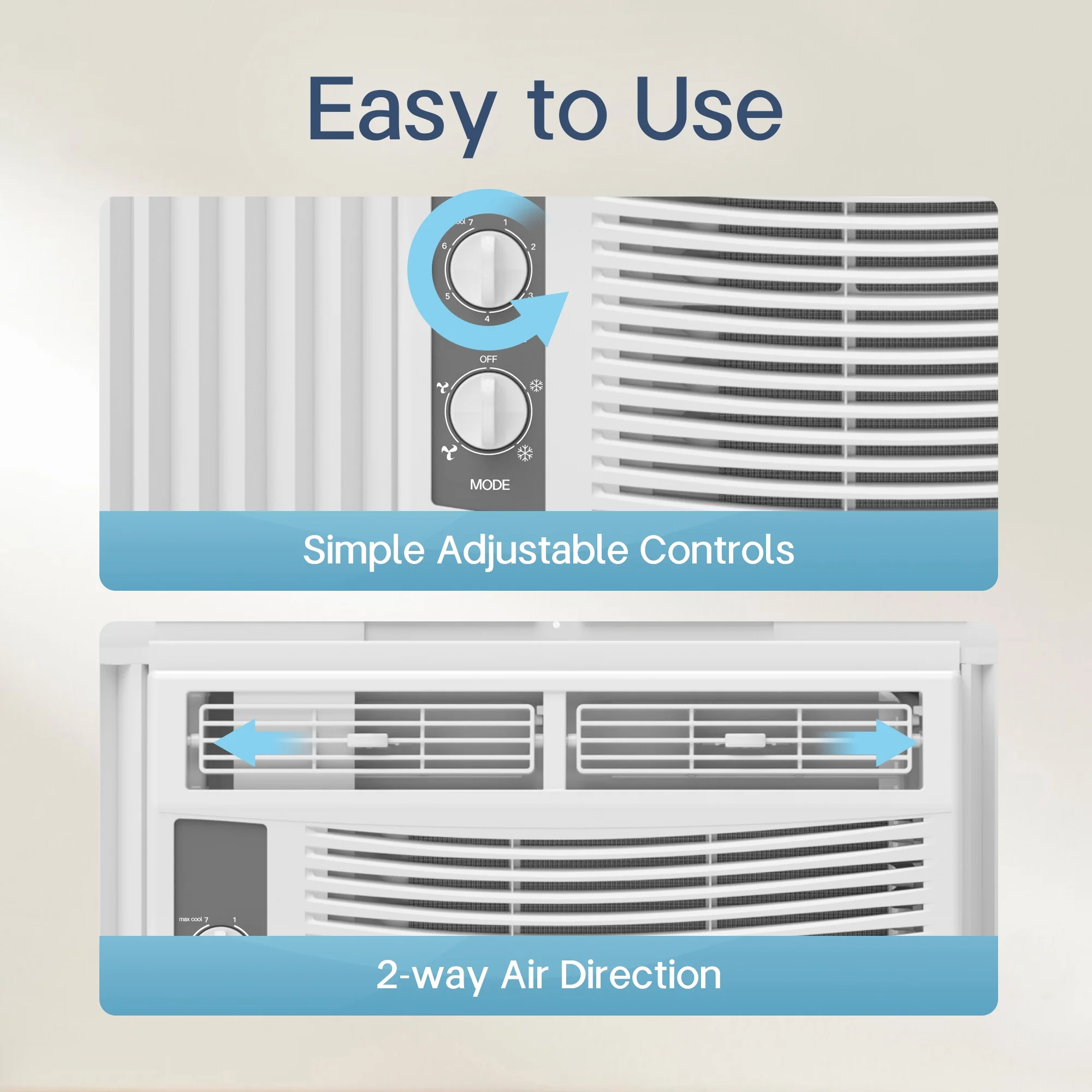 5000 BTU Window Air Conditioner Easy Cool Capable of Cooling Up to 150 sq ft. 2 Fan Speeds, 4-Way Air Direction, Mechanical Control, Filter, for Small Room Air Conditioner, Small Ac Unit - Image 2