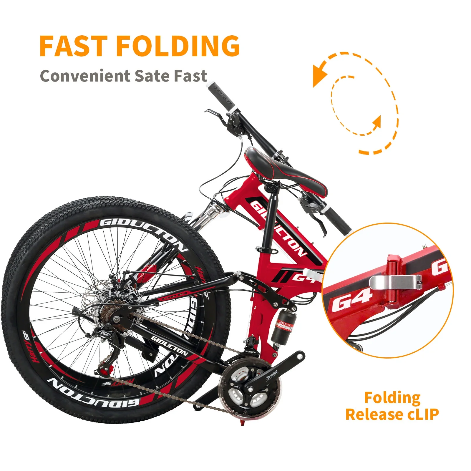 26”Full Suspension Folding Mountain Bike 21 Speed 17" Foldable Frame Bicycle Men or Women MTB for Afult Blue(Blue) - Image 8