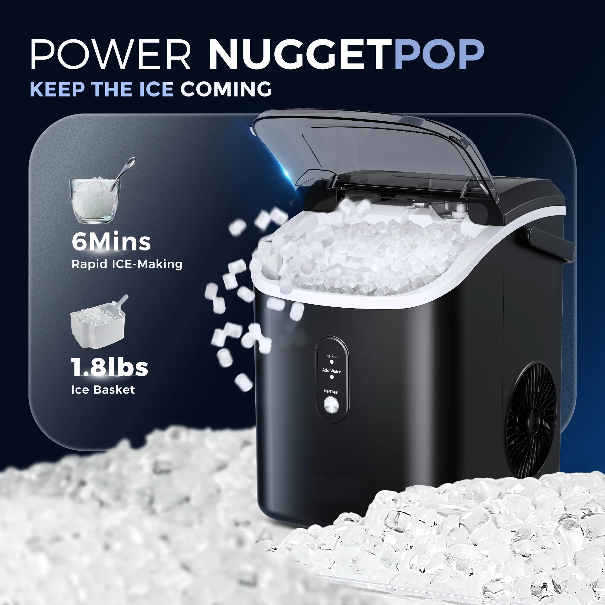 Nugget Ice Maker Countertop, 34 9lbs per Day Chewable Pebble Nugget Ice Machine with Touch Screen for Home, Kitchen, Office, Stainless Steel, Black(Black) Image 4