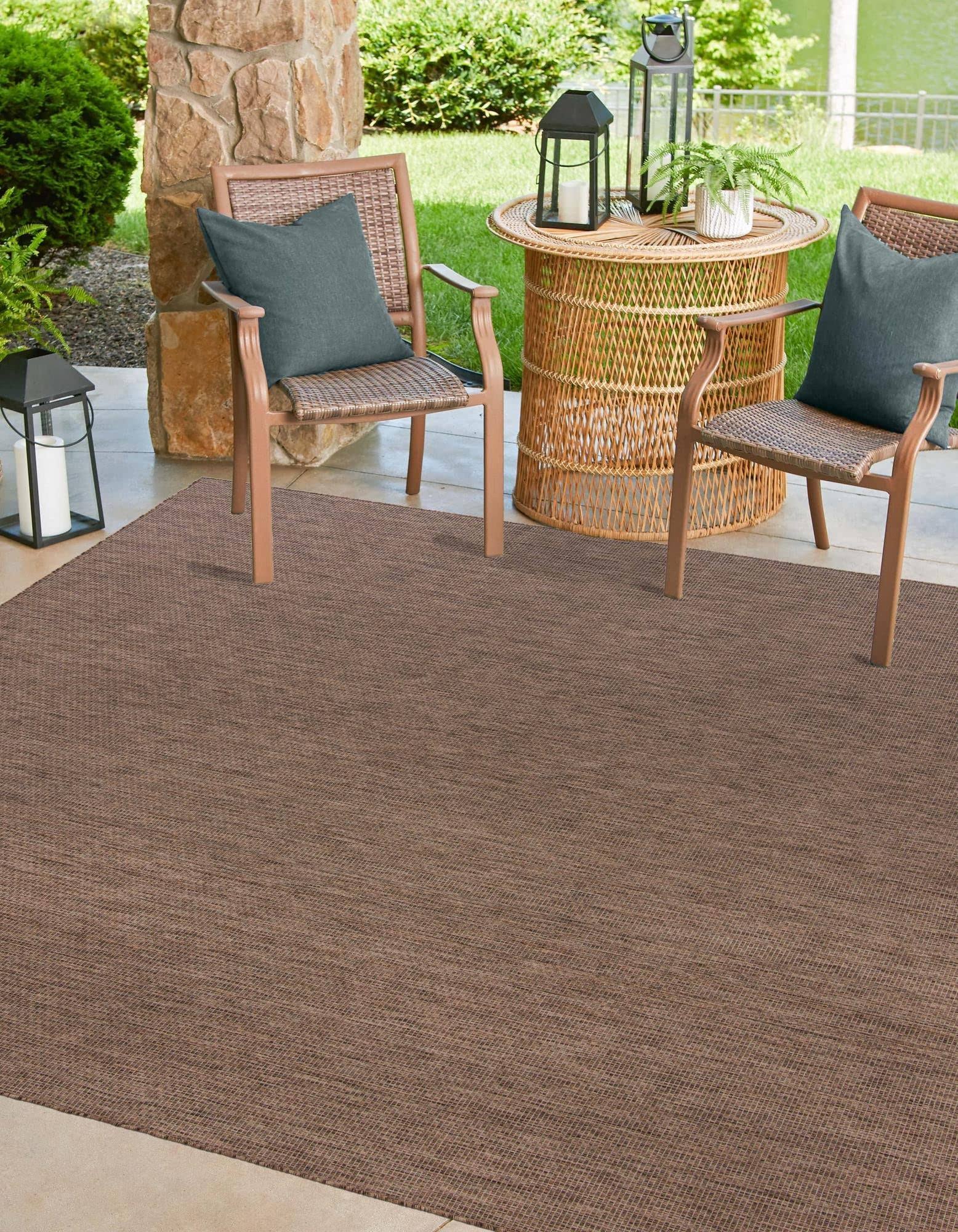 Outdoor Solid 13 ft Square Light Brown Area Rug Indoor Outdoor Rug
