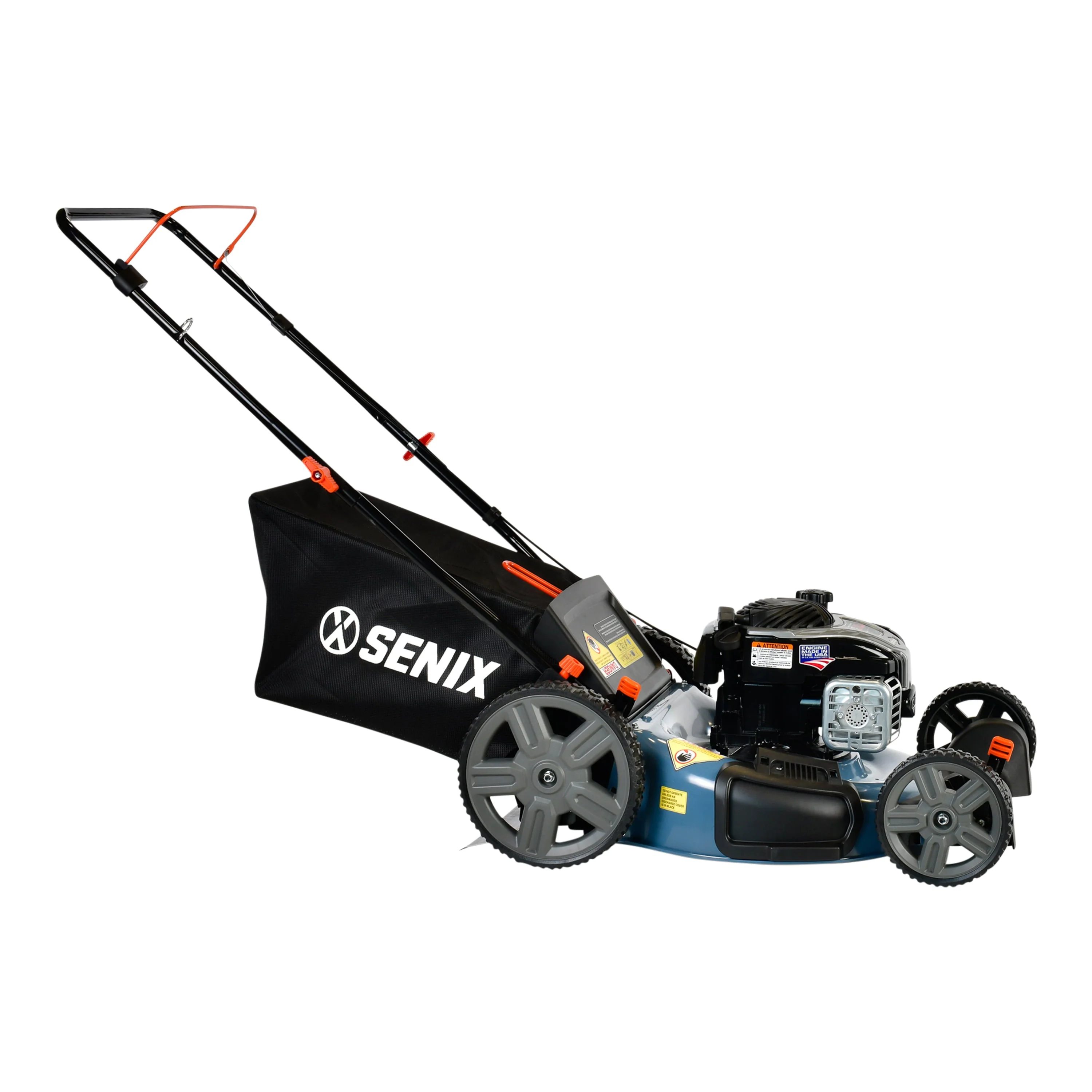 SENIX Gas Lawn Mower, 21 Inch, 140 cc 4 Cycle Briggs Stratton Engine, 3 In 1 Push Lawnmower, 6 Position Height Adjustment with 11 Inch Rear Wheels, LSPG M7, Blue(B Black) Image 8