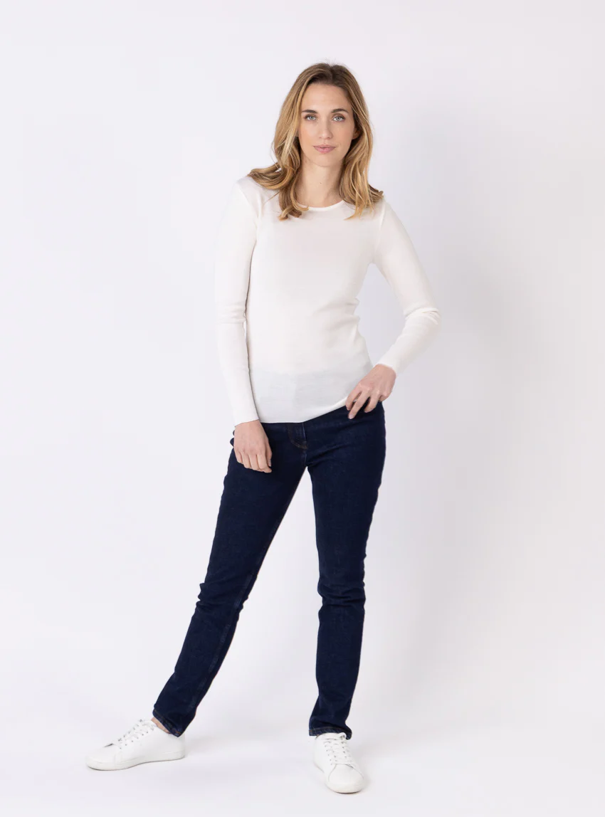 Tee-shirt thermique manches longues femme en laine merinos blanc naturel