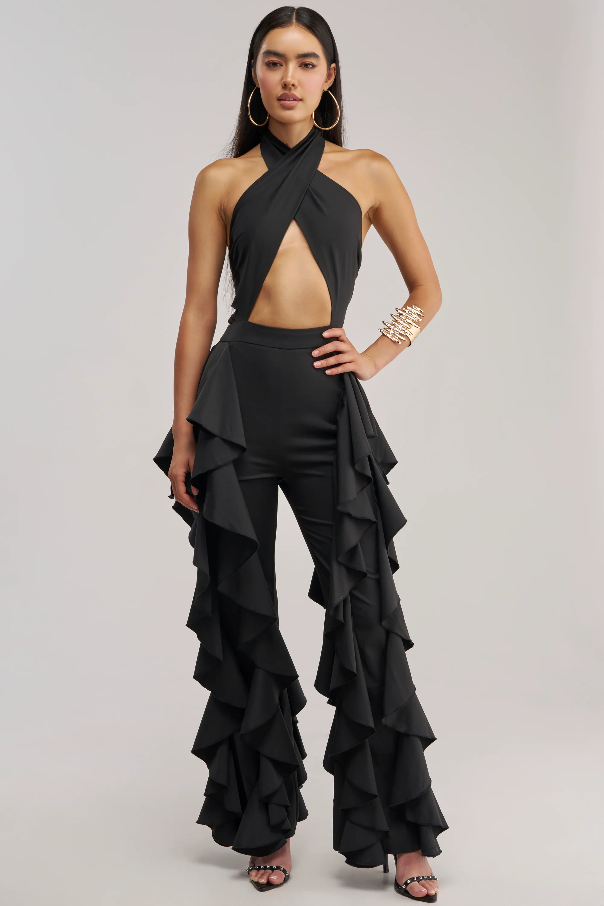DANCE BREAK RUFFLE JUMPSUIT IN BLACK - Akira Store