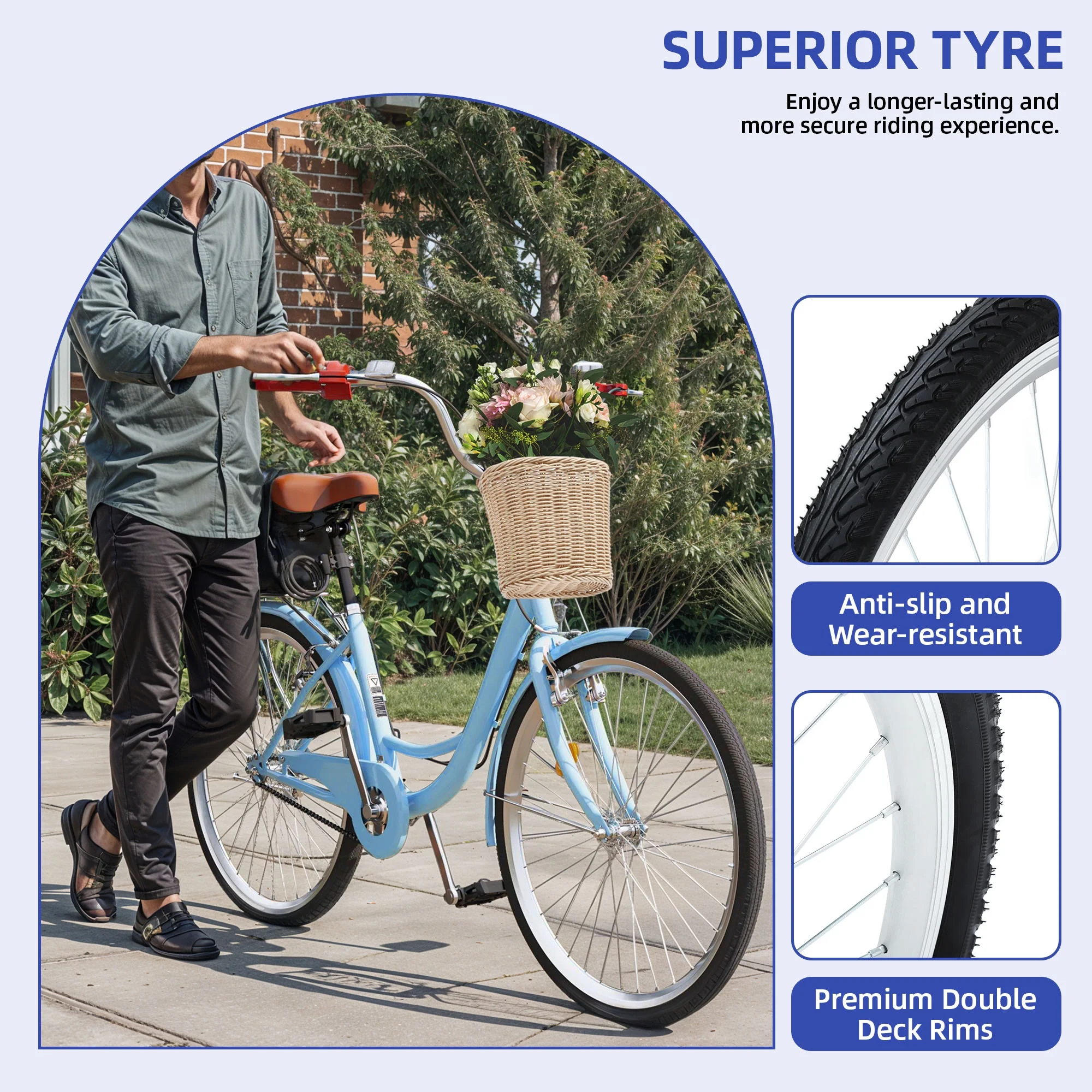 26" 1-Speed Beach Cruiser Bike for Women �C Sleek, Stylish, and Comfortable in Light Blue(26/Light Blue) - Image 9