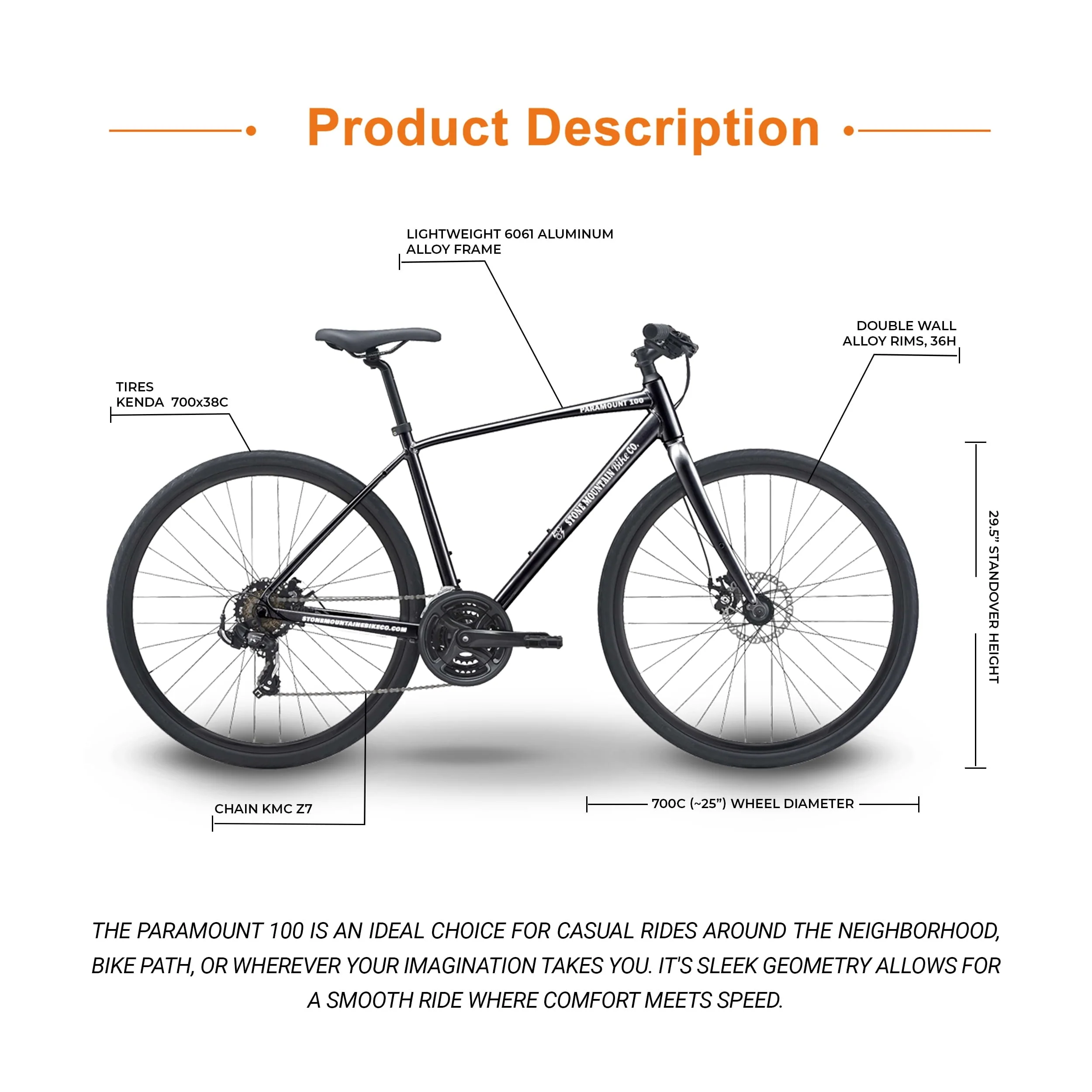 5seconds PARAMOUNT 100 Hybrid Bicycle, Lightweight Aluminum Frame 21 - Speed Bike with Trigger Shifters, and Mechanical Disc Brakes - Black