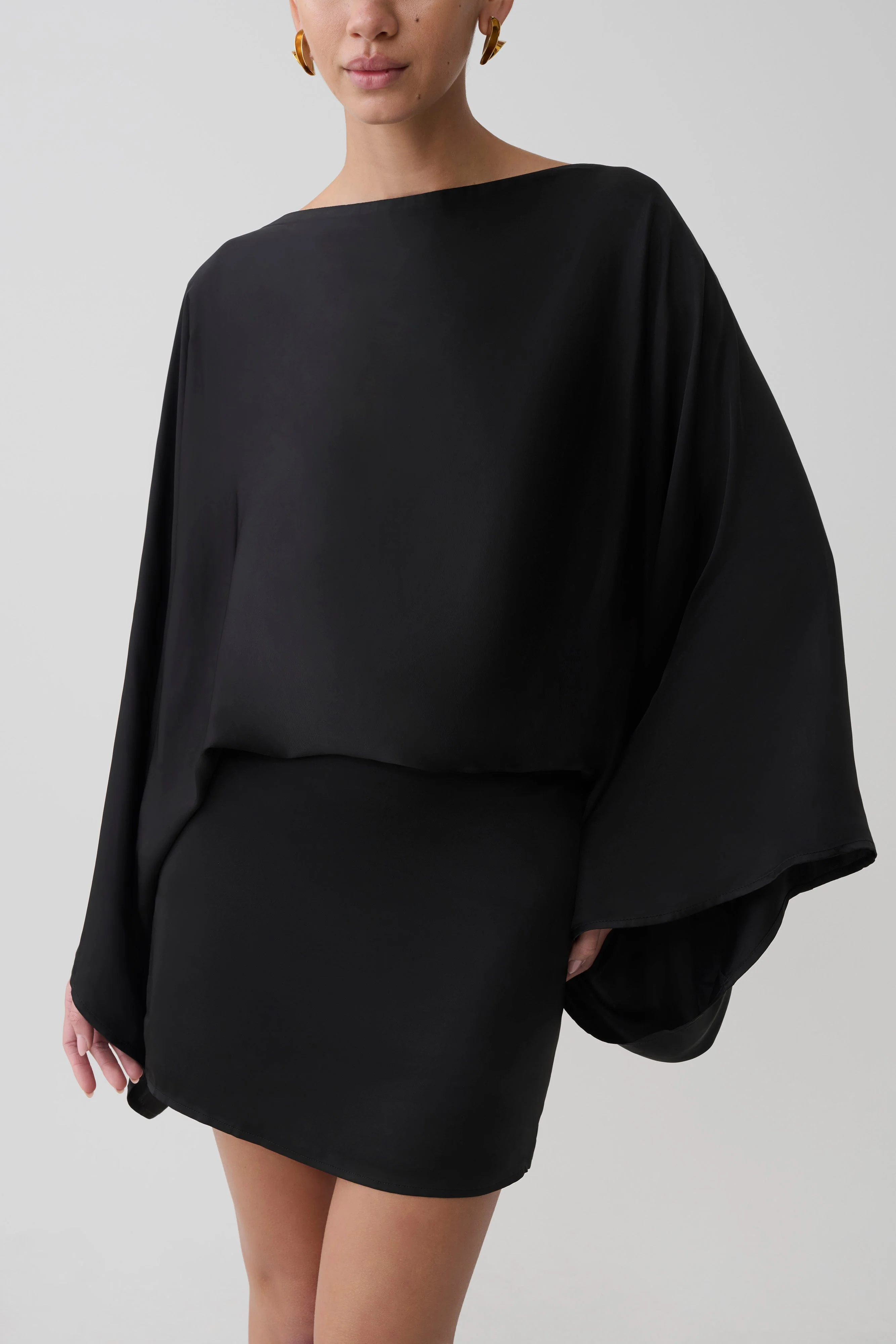 Anoushka Cowl Back Satin Mini Dress - Black