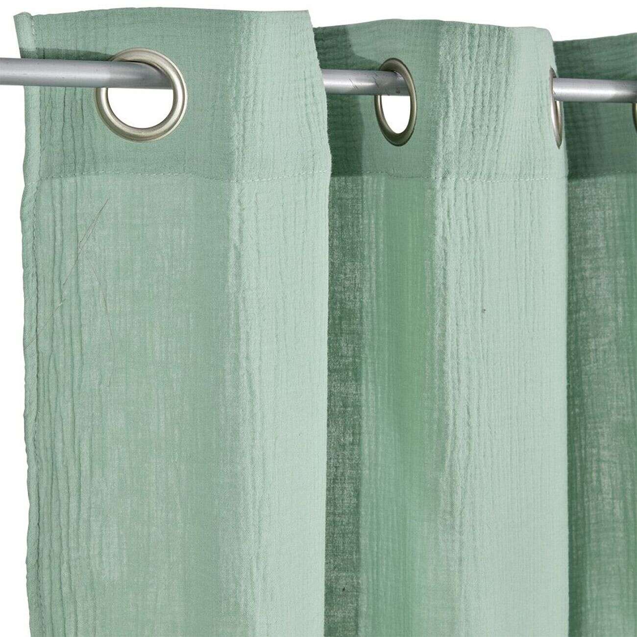 Rideau à oeillets gaze de coton vert uni 135xL240cm