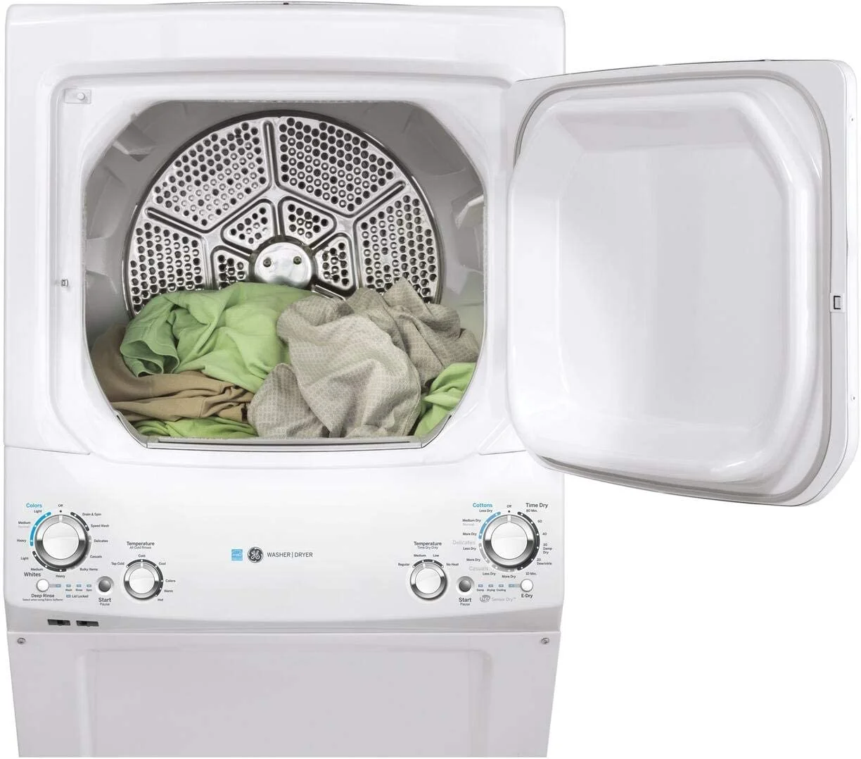 GE Unitized Spacemaker(R) ENERGY STAR(R) 3.9 Cu. Ft. Capacity Washer with Stainless Steel Basket and 5.9 Electric Dryer - GUD27EESNWW
