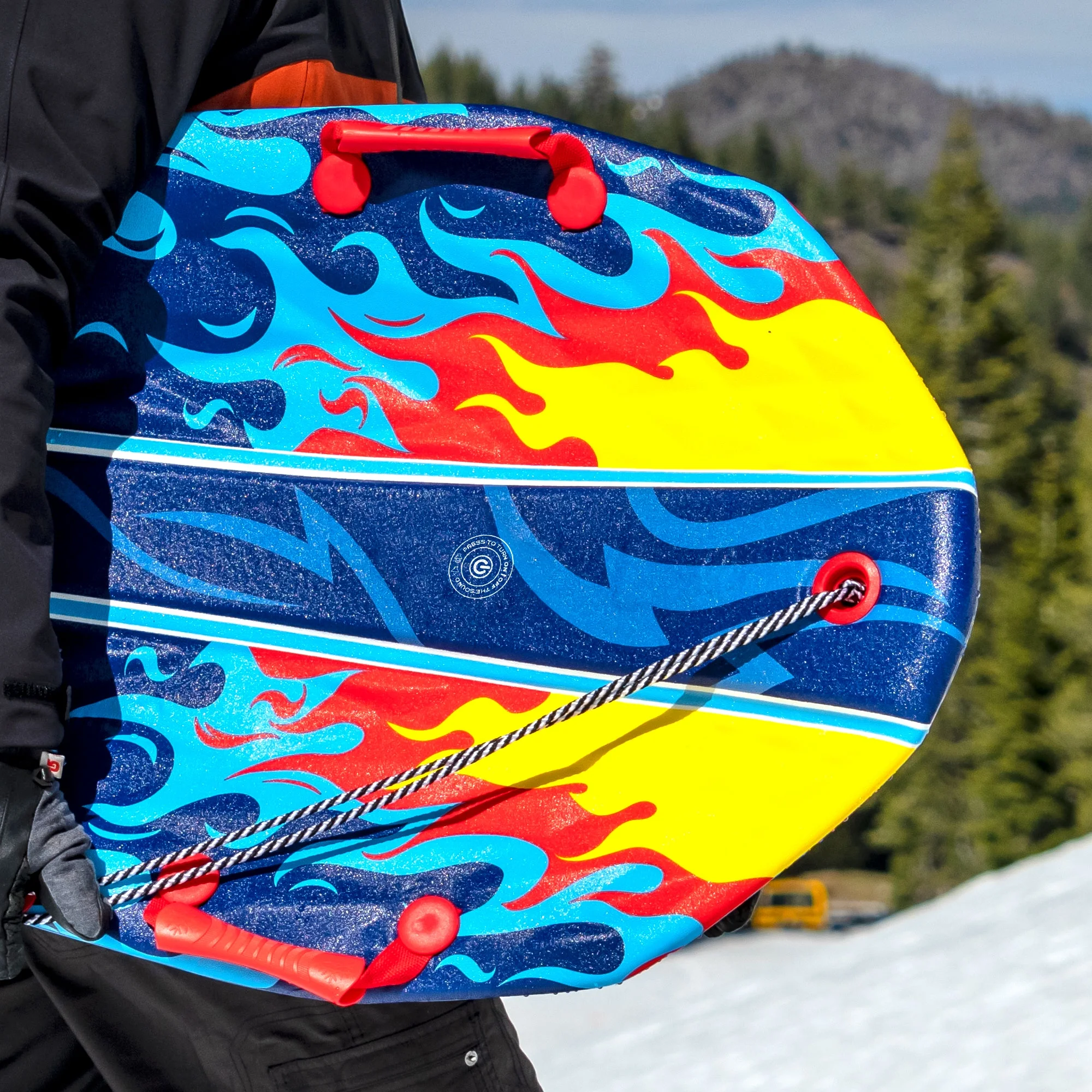 Artikfun Viperrari Premium Foam Snow Sled with Sound Effect 2 - Pack | Includes Motion Activated Sound Effect | Tow Rope and Handles | 50in - 127cm Design Length | Blue Burns