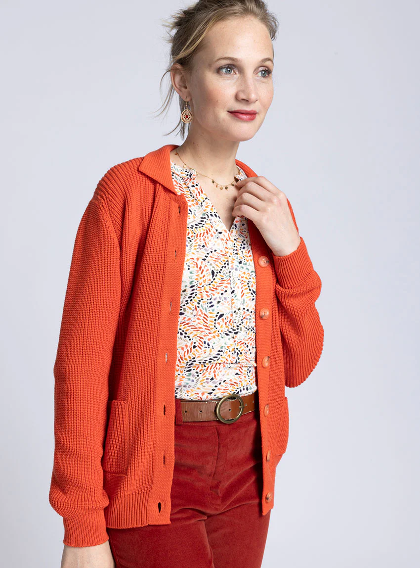 Gilet femme en laine mérinos orange