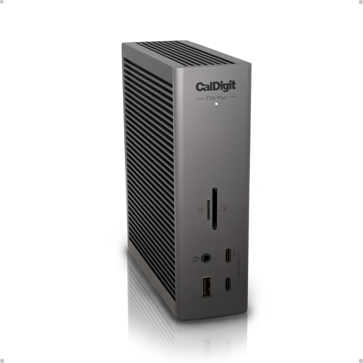 CalDigit TS5 Plus - Thunderbolt 5 Dock - 20 Port 10GbE  140W Dedicated Host Charging  Thunderbolt 5 x3  USB 10Gb/s x10  Dual USB Controllers  Up to Dual 8K 60Hz Displays  1.0m Braided Cable  330W PSU