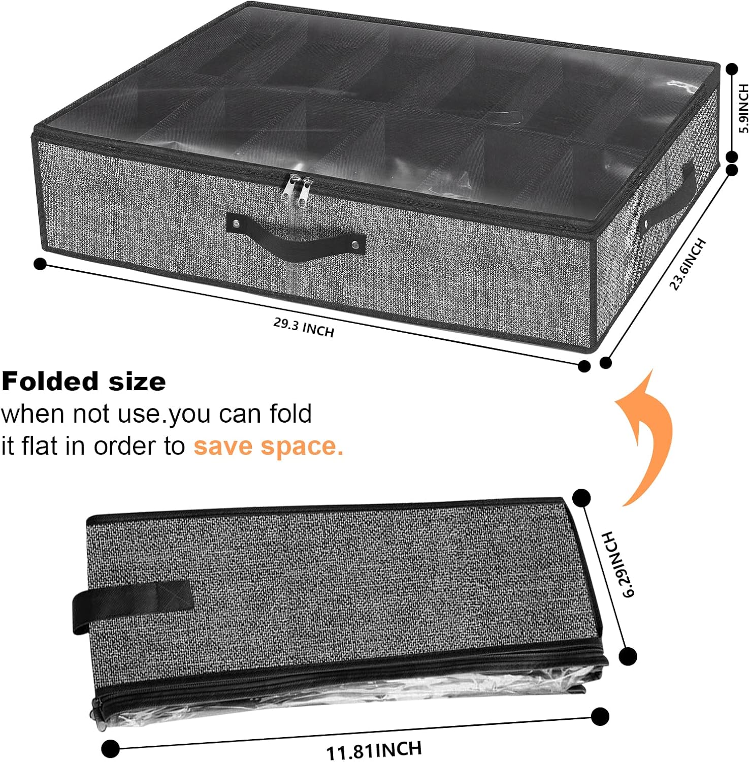 homyfort Under Bed Shoe Storage Organizer for Closet Fits 24 Pairs-Sturdy Underbed Shoe Storage Box Bins, Set of 2 (Linen-like Black)