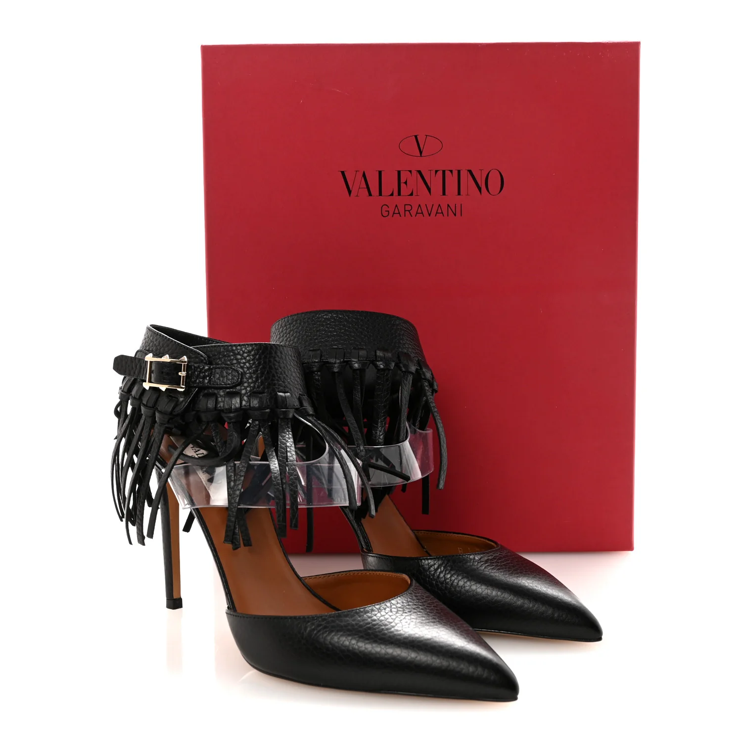 Calfskin C Rockee Fringe Pumps 38.5 Black