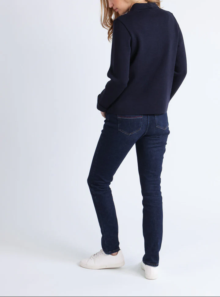 Veste femme en laine mérinos bleu marine