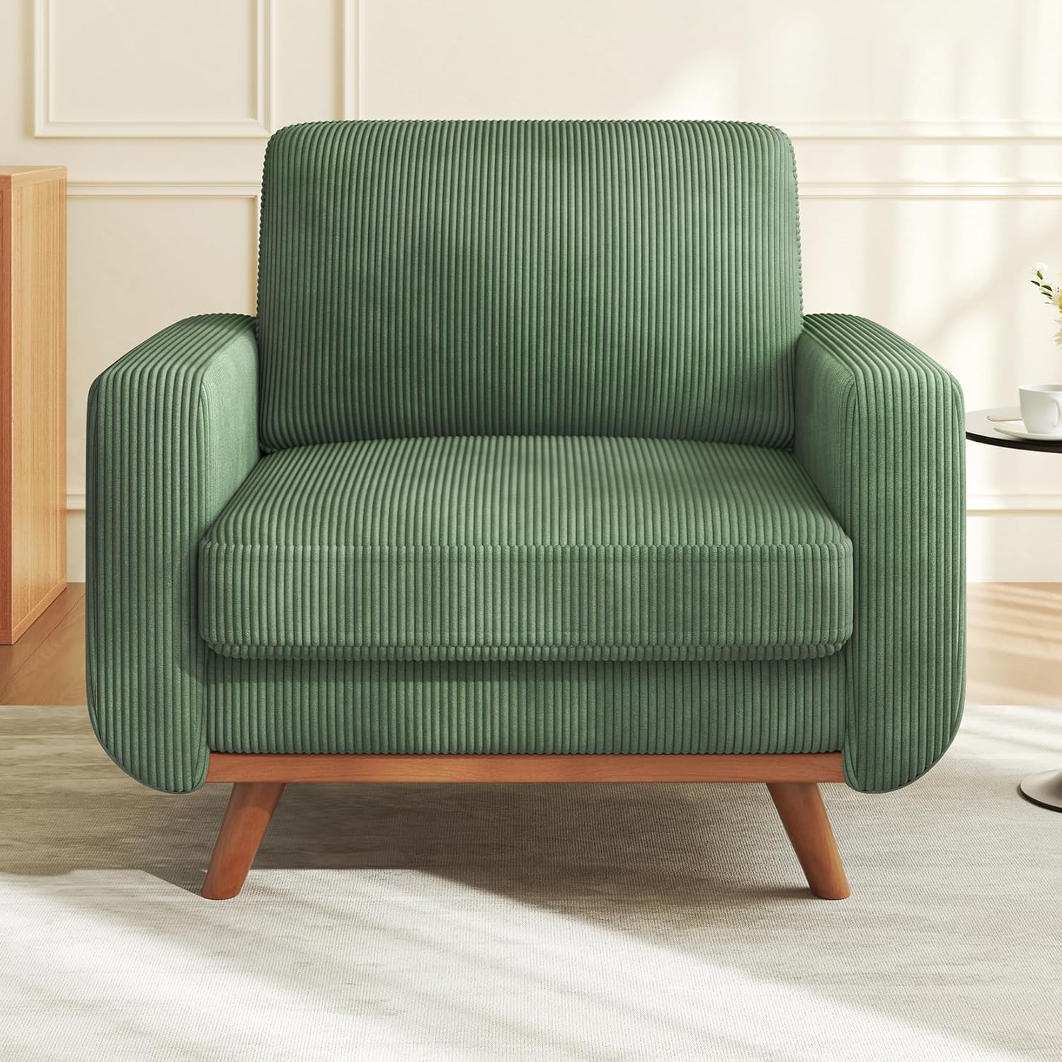 Canapé deux places Vesgantti 173 cm - Vert, velours côtelé confortable avec coussins à ressorts, structure en bois massif, assise profonde moderne, idéal pour la chambre, le salon et le bureau.