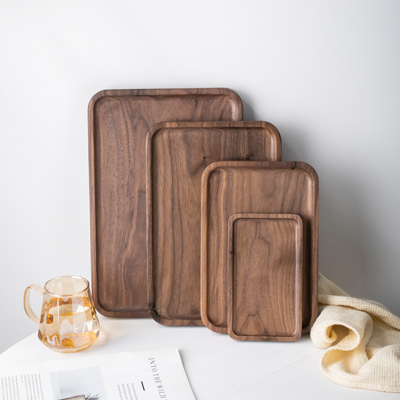 Classic Black Walnut Wooden Oval Tray Tea Tray Solid Wood Dining Plate Dessert Plate Coffee Plate Household Restaurant Water