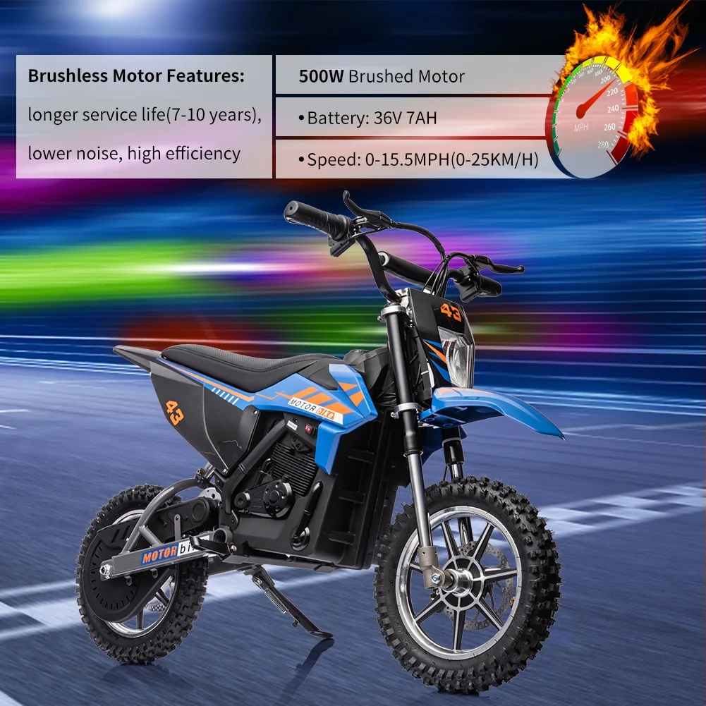 36V Electric Dirt Bike for Kids, Ride on Motorcycle 350W Brushless Motor Fast Speed 15.5MPH with LED Headlight, Leather Seat,Front+Back Brake for Teens Max Load 175lbs(Black) - Image 9