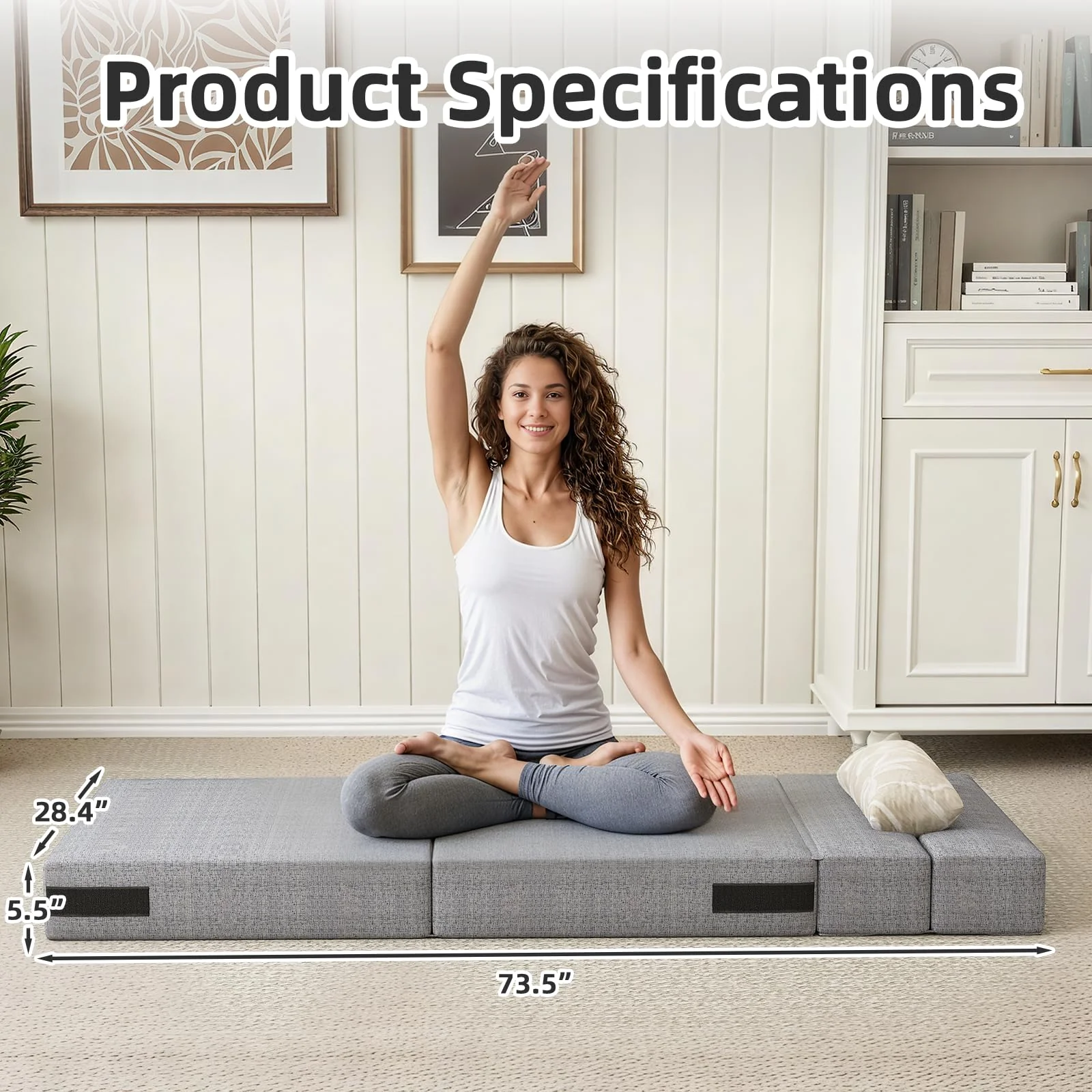 AECOJOY Convertible Folding Sofa Bed, Linen Futon Sleeper with Pillow Foldable Mattress