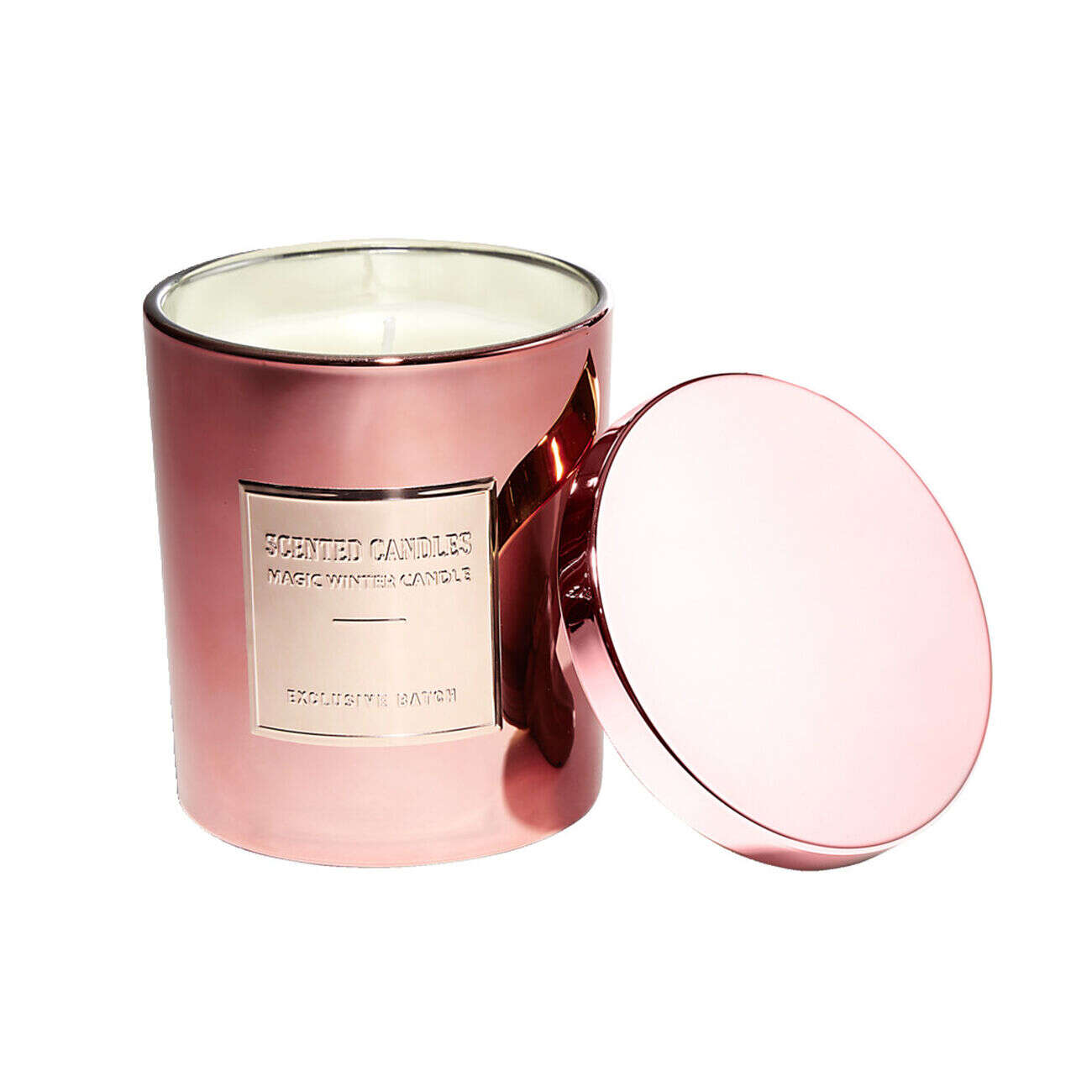 Bougie avec couvercle pot métallisé rose gold senteur pain d'épices 25H