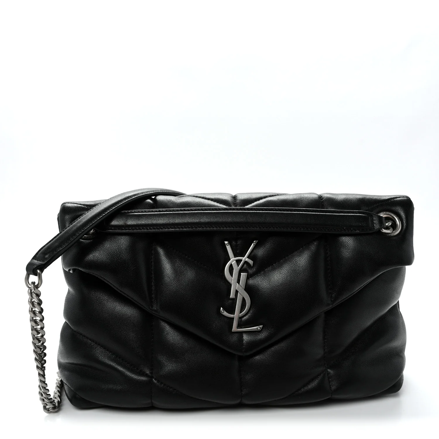 Lambskin Quilted Small Loulou Puffer Monogram Chain Satchel Black