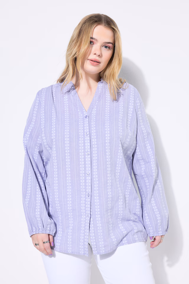 Embroidered Striped Balloon Sleeve Blouse