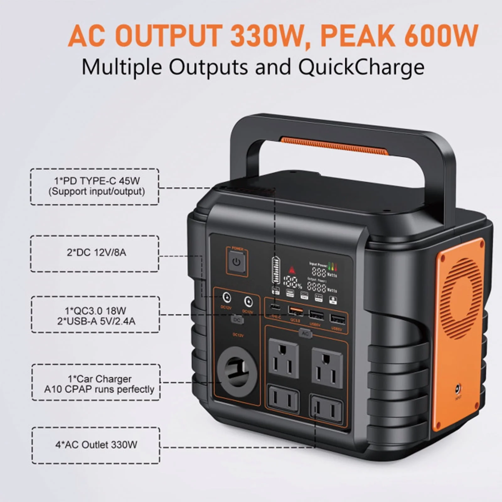 Portable Power Station 300W (Peak 600W), Solar Generator, Backup Battery Supply w/ AC Outlet for Home Blackout, Camping, Travel, CPAP Image 8